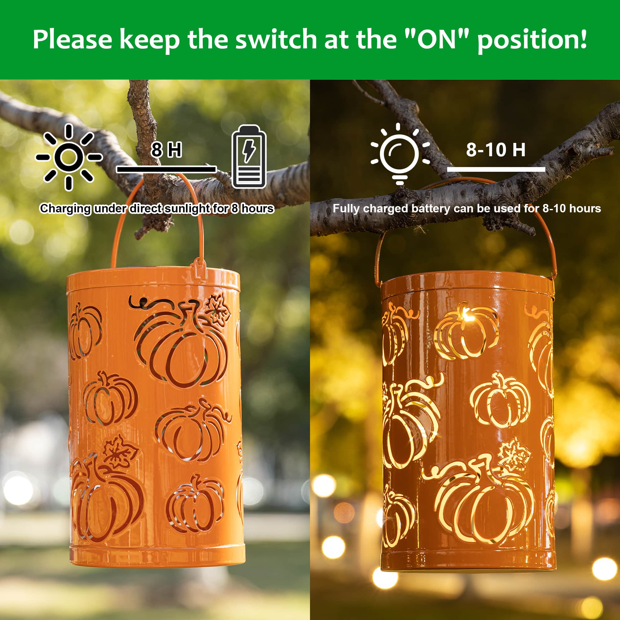 Glitzhome&#xAE; 10.75&#x22; Fall Metal Pumpkin Solar Powered LED Lantern