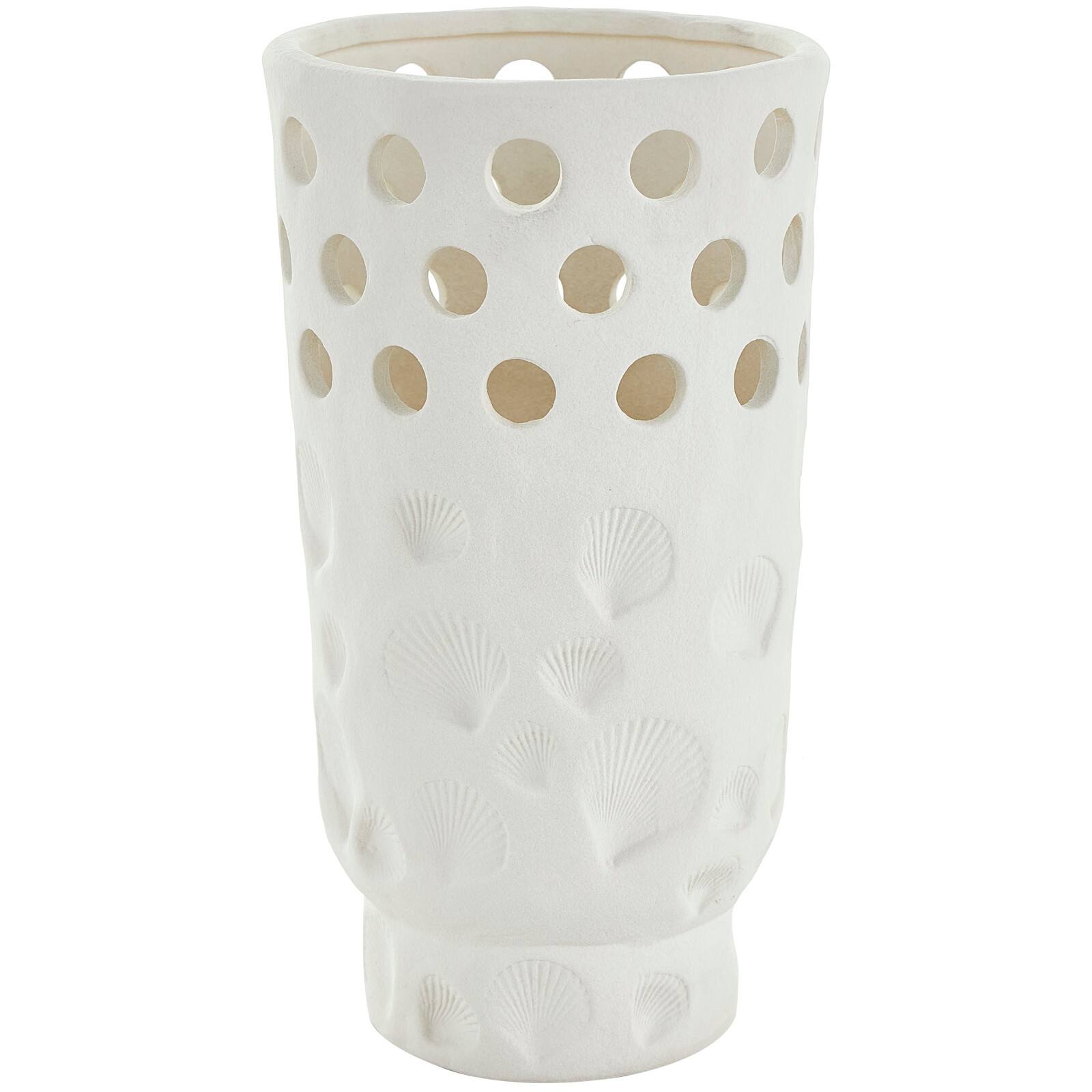 13" White Ceramic Shell Vase