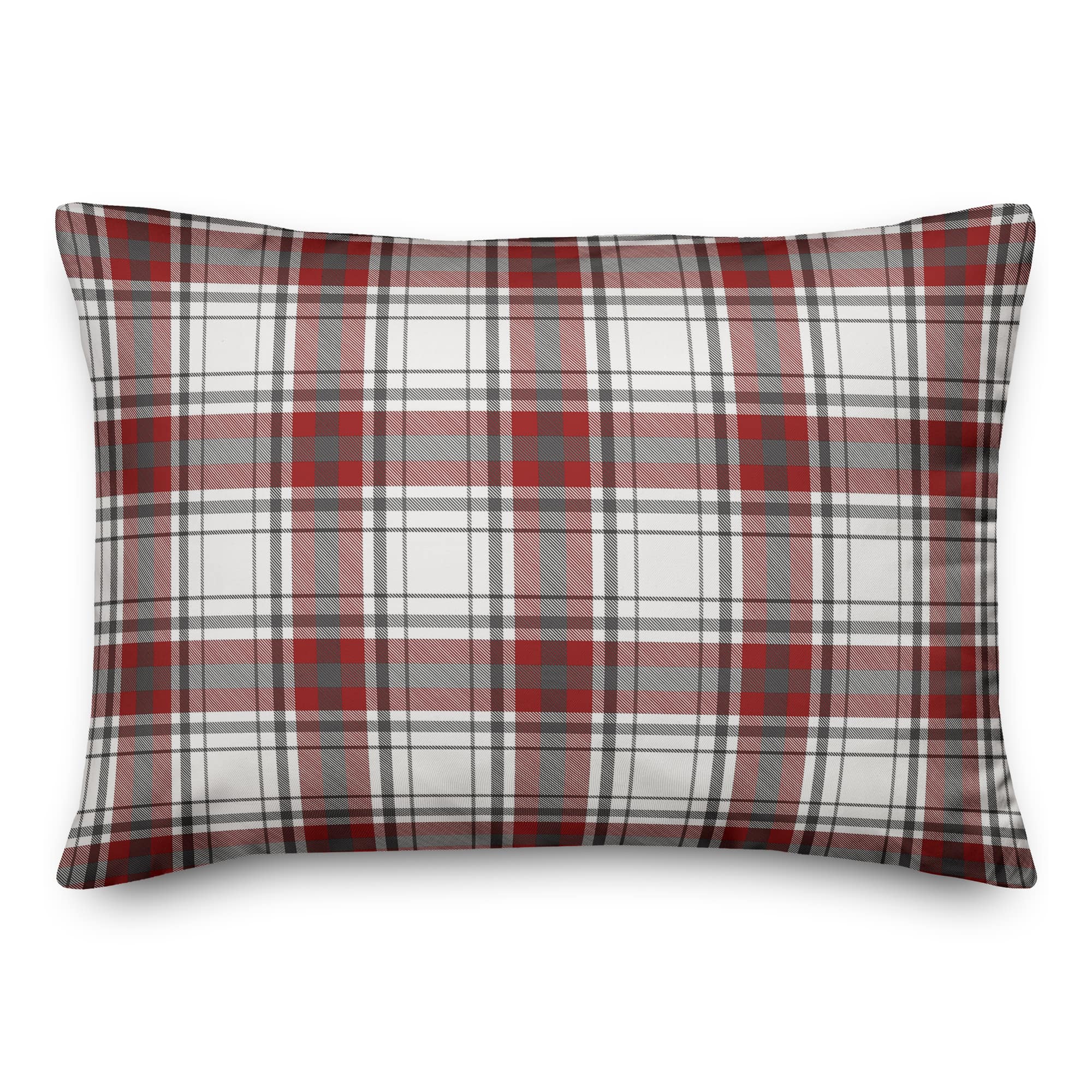 Red Gray Plaid 14x20 Throw Pillow