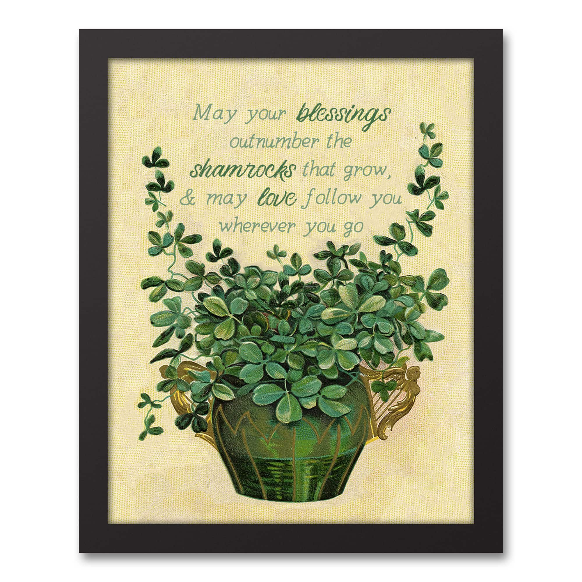 Clover Irish Blessing Black Framed Canvas