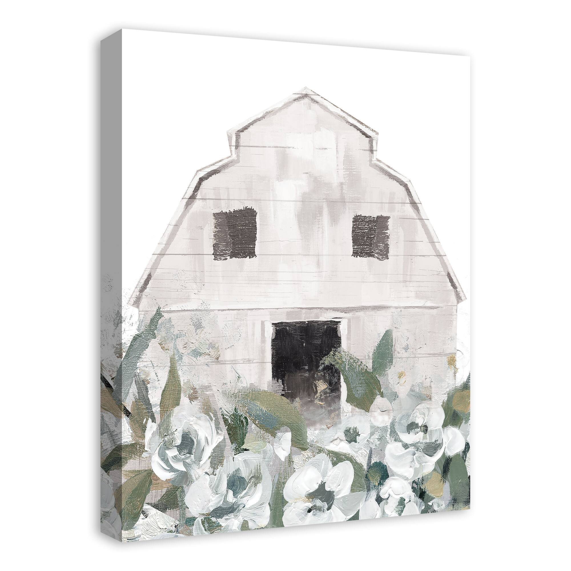 Sage Floral Barn Canvas Wall Art
