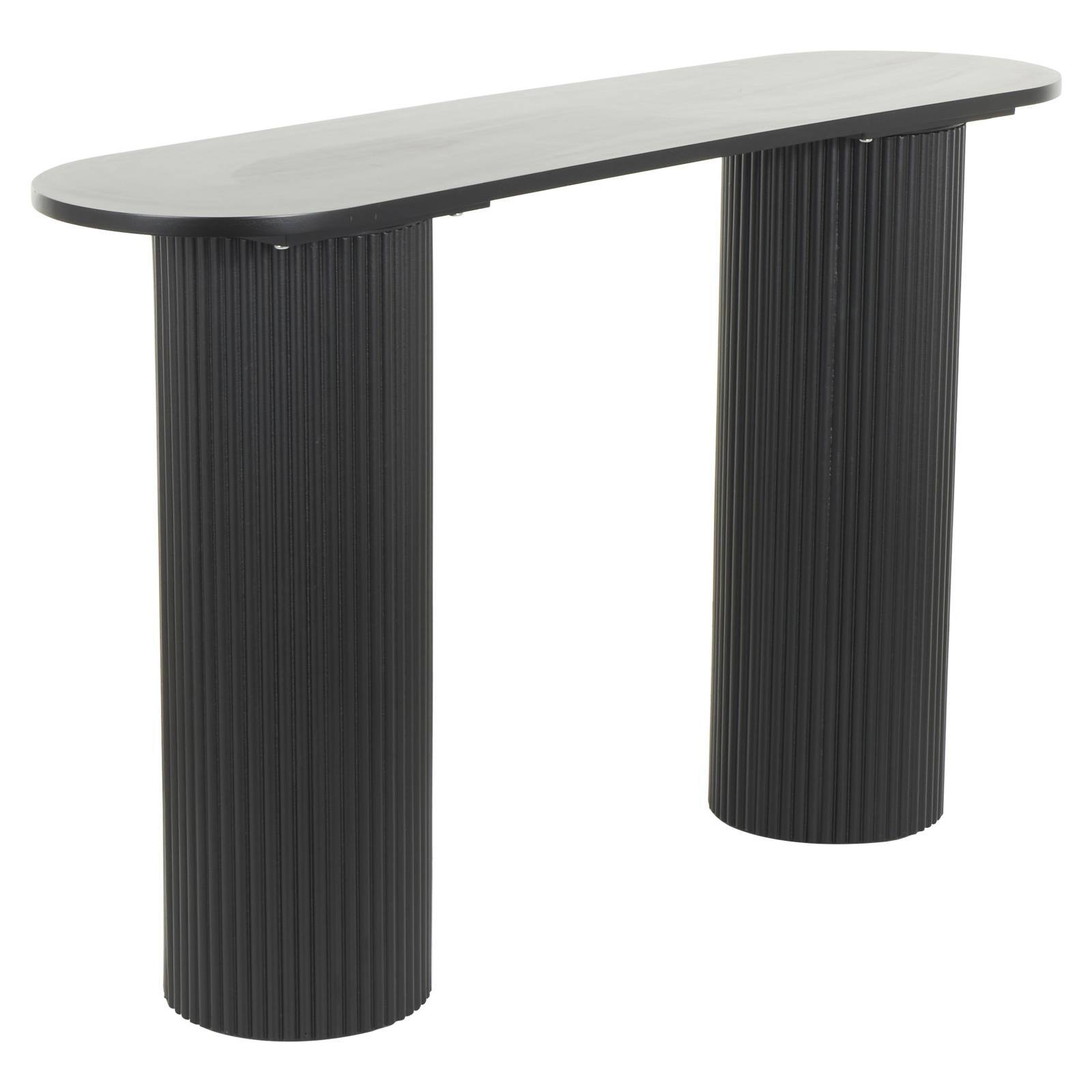 52&#x22; Black Wooden Geometric Oval Console Table with Ribbed Pillar Legs