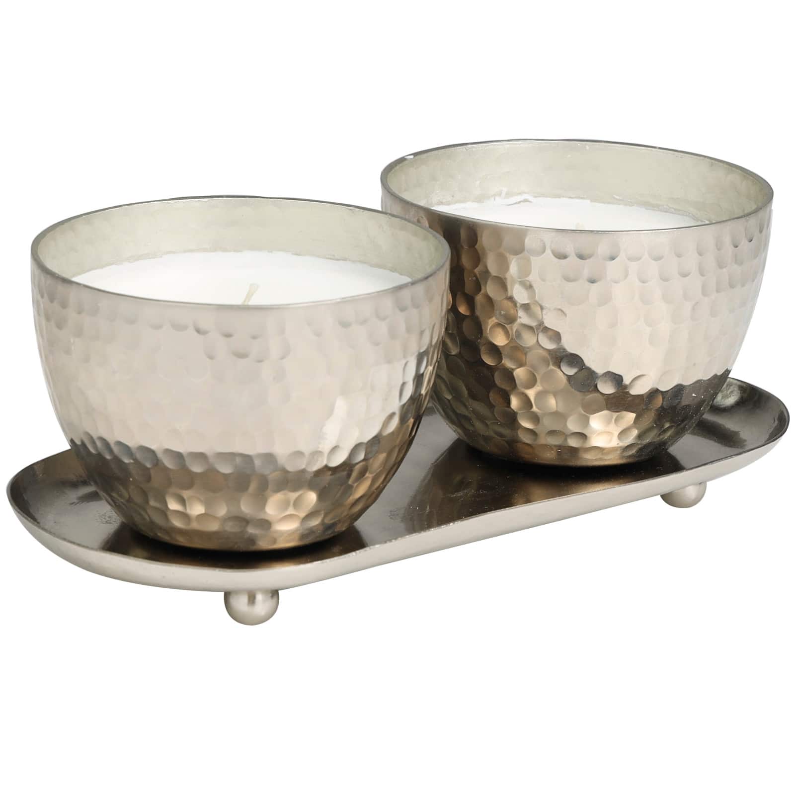 Sweet Bamboo Scented Candles in Silver Hammered Bowls Set