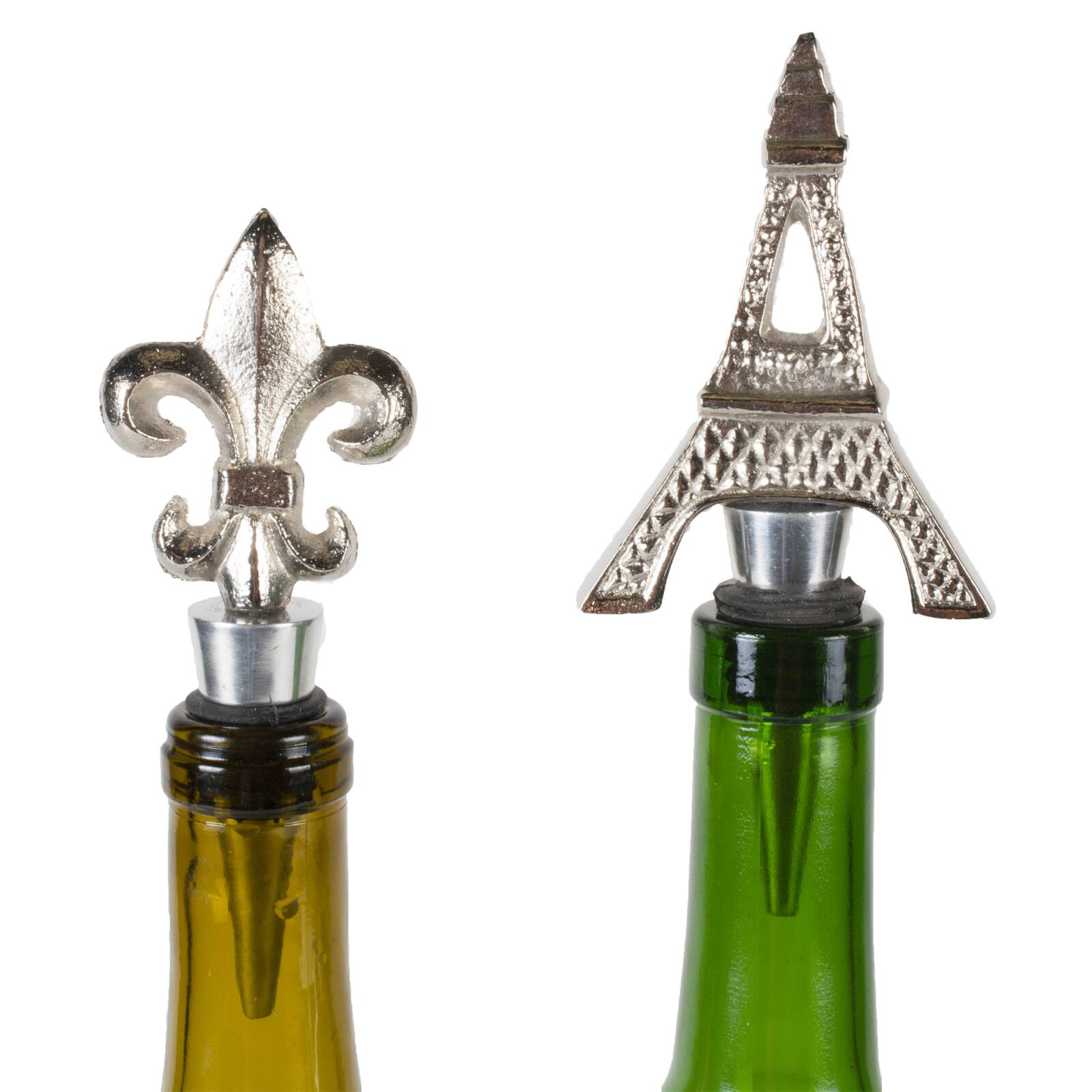 Silver Eiffel Tower & Fleur Del Lis Bottle Stopper Set