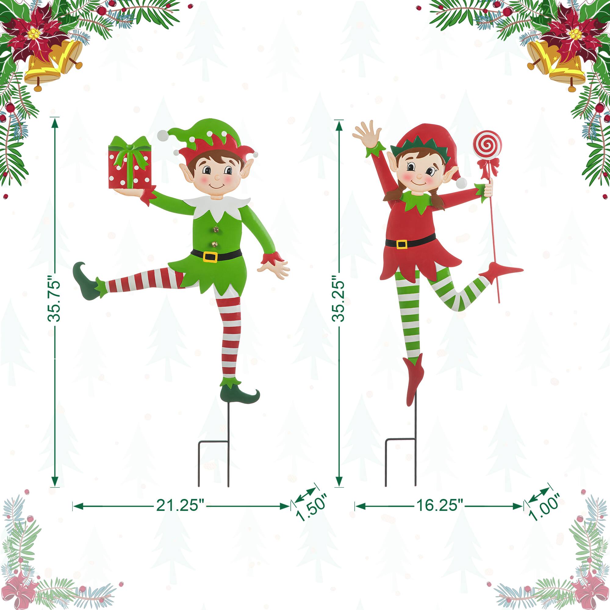 Glitzhome® 3ft. Metal Dancing Elf Yard Stake Set