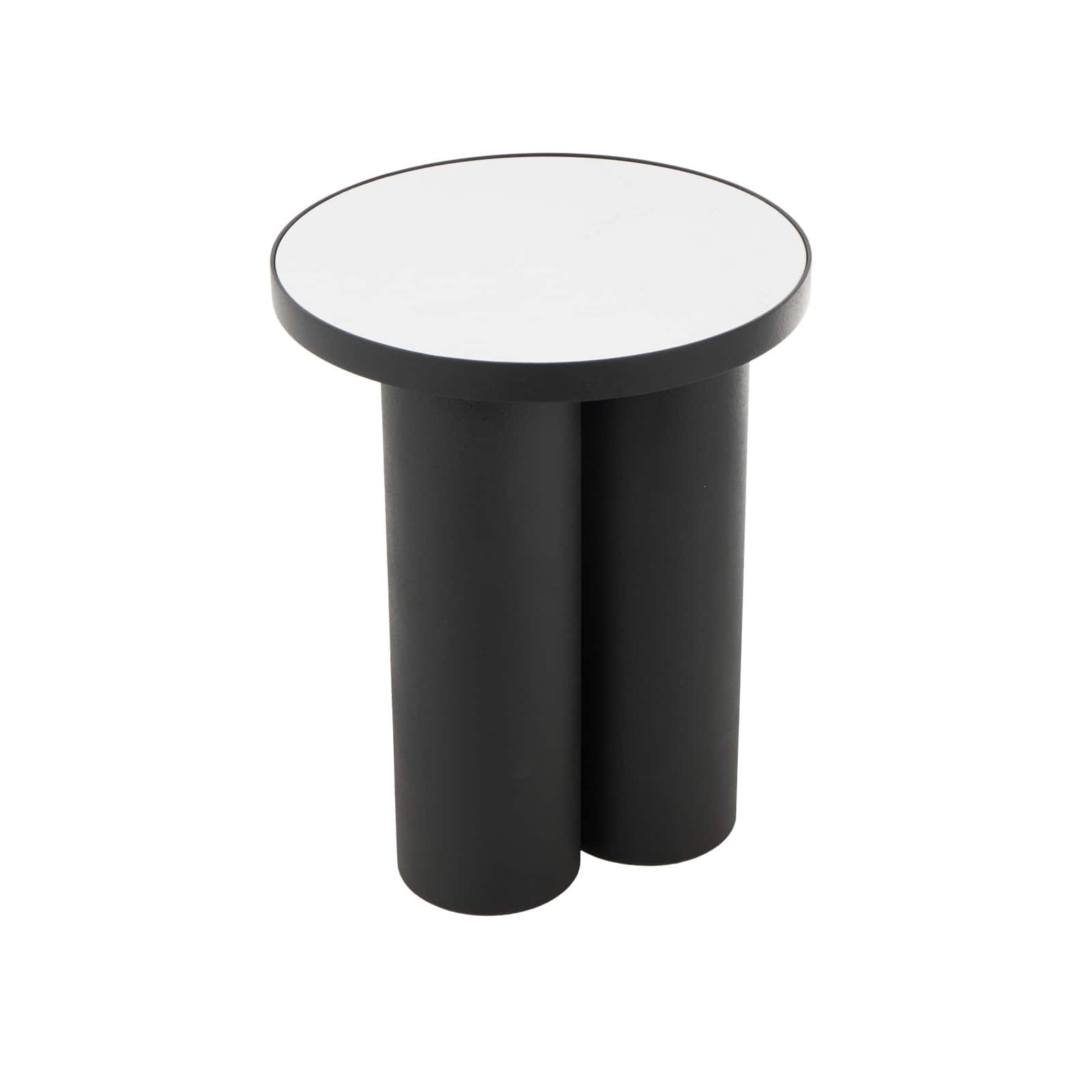 19.75" Black Metal Side End Accent Table with White Marble Tabletop