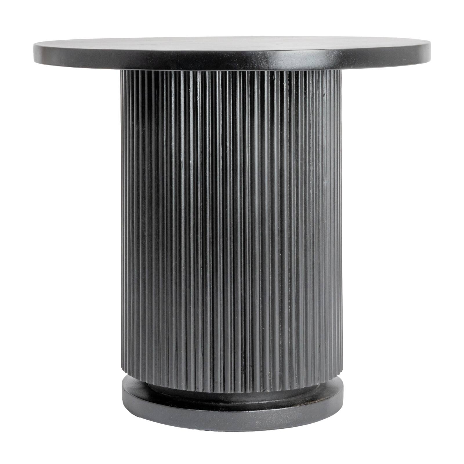 Hello Honey&#xAE; Stained Black Round Mango Wood Pedestal Side Table with Ribbed Base
