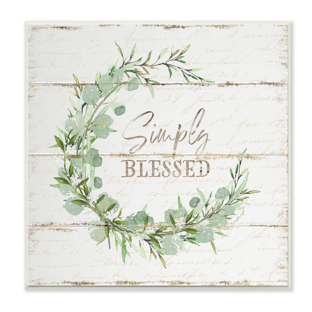 Stupell Industries Simply Blessed Phrase with Distressed Styling and Wreath Wood Wall Plaque