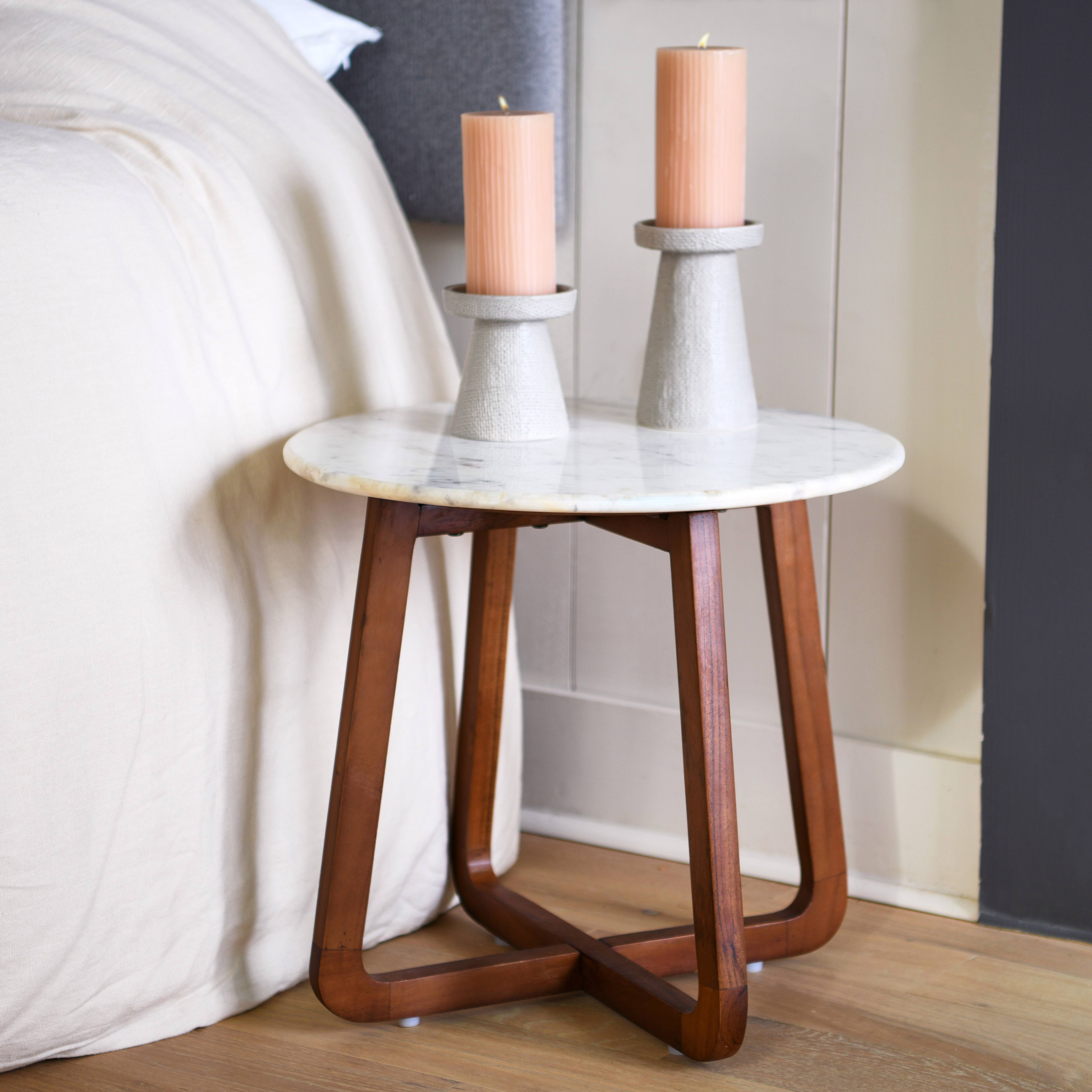 Hello Honey&#xAE; Modern Bohemian Marble &#x26; Wood Round End Table