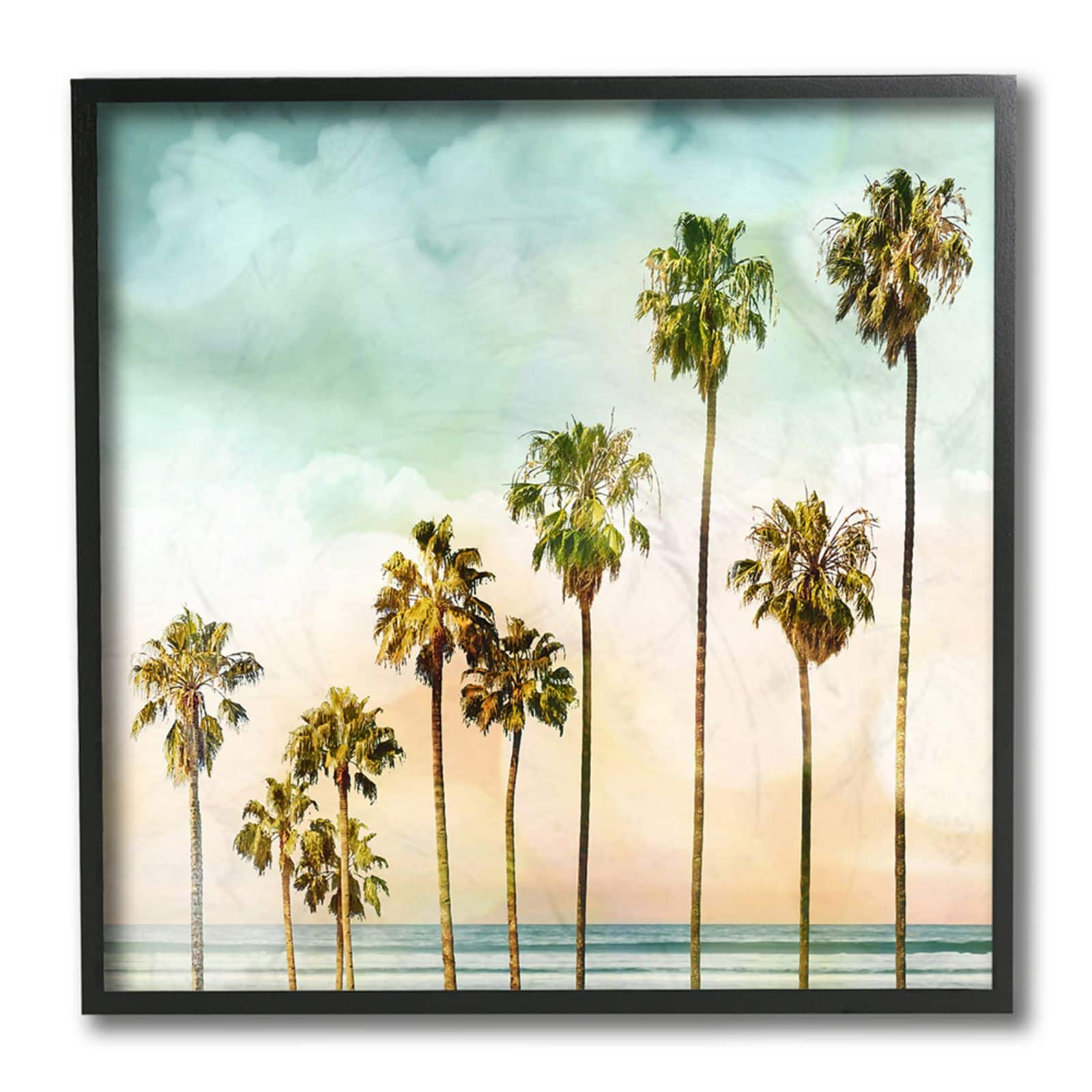 Stupell Industries Tropical Beach Palm Trees Wall Art with Black Frame