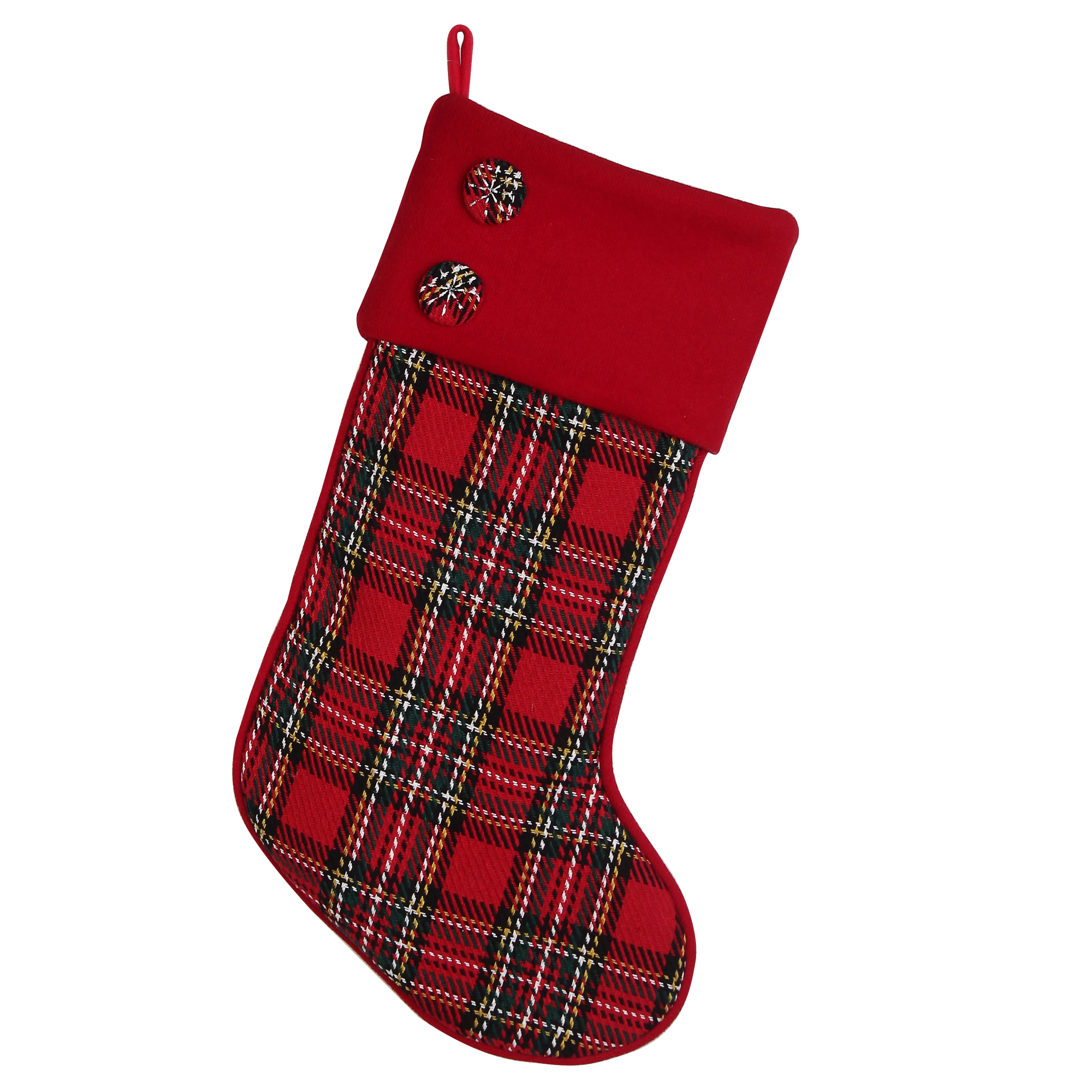 20&#x22; Red Plaid Stocking with Buttons by Ashland&#xAE;