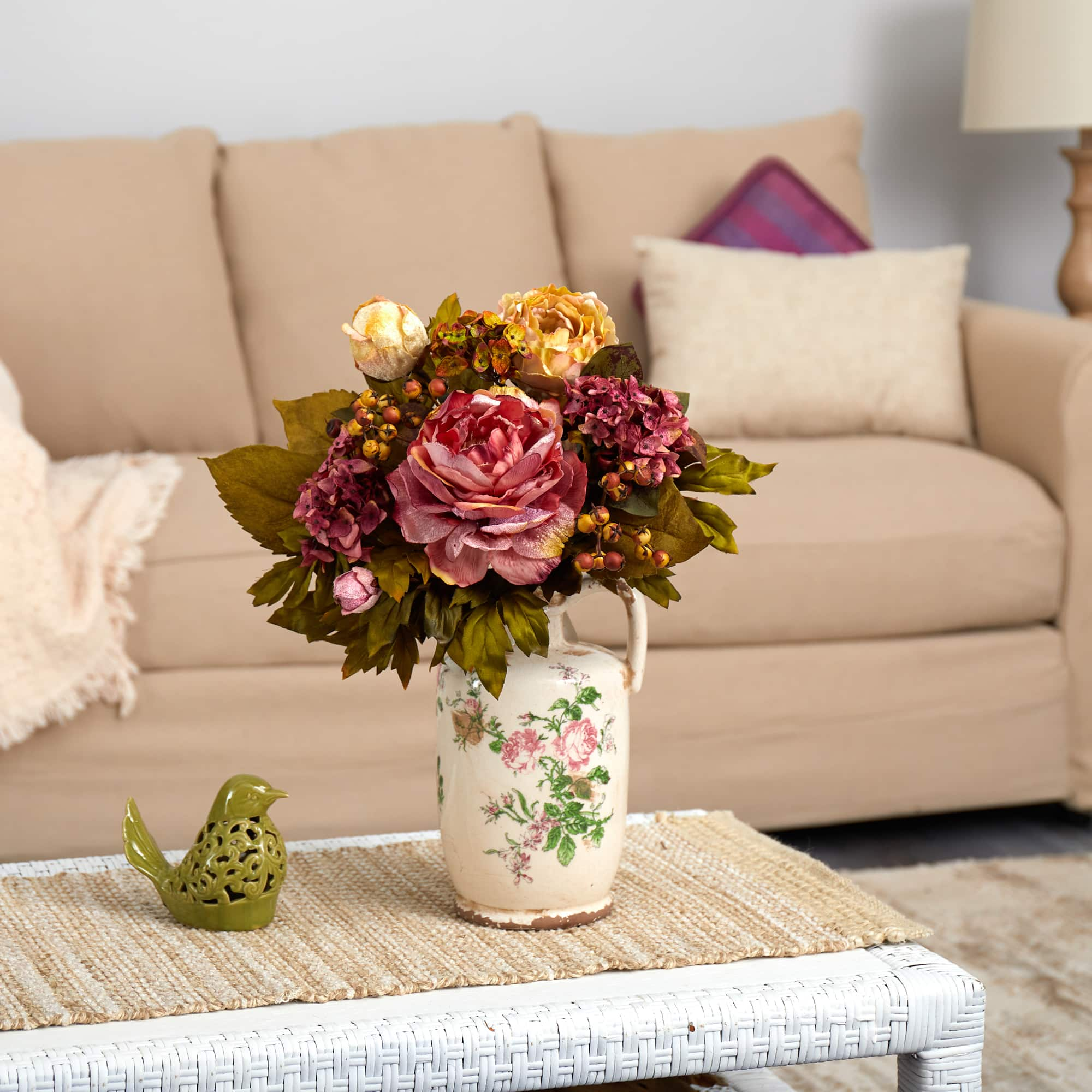 18&#x27;&#x27; Pink &#x26; Yellow Peony Arrangement in Floral Pitcher