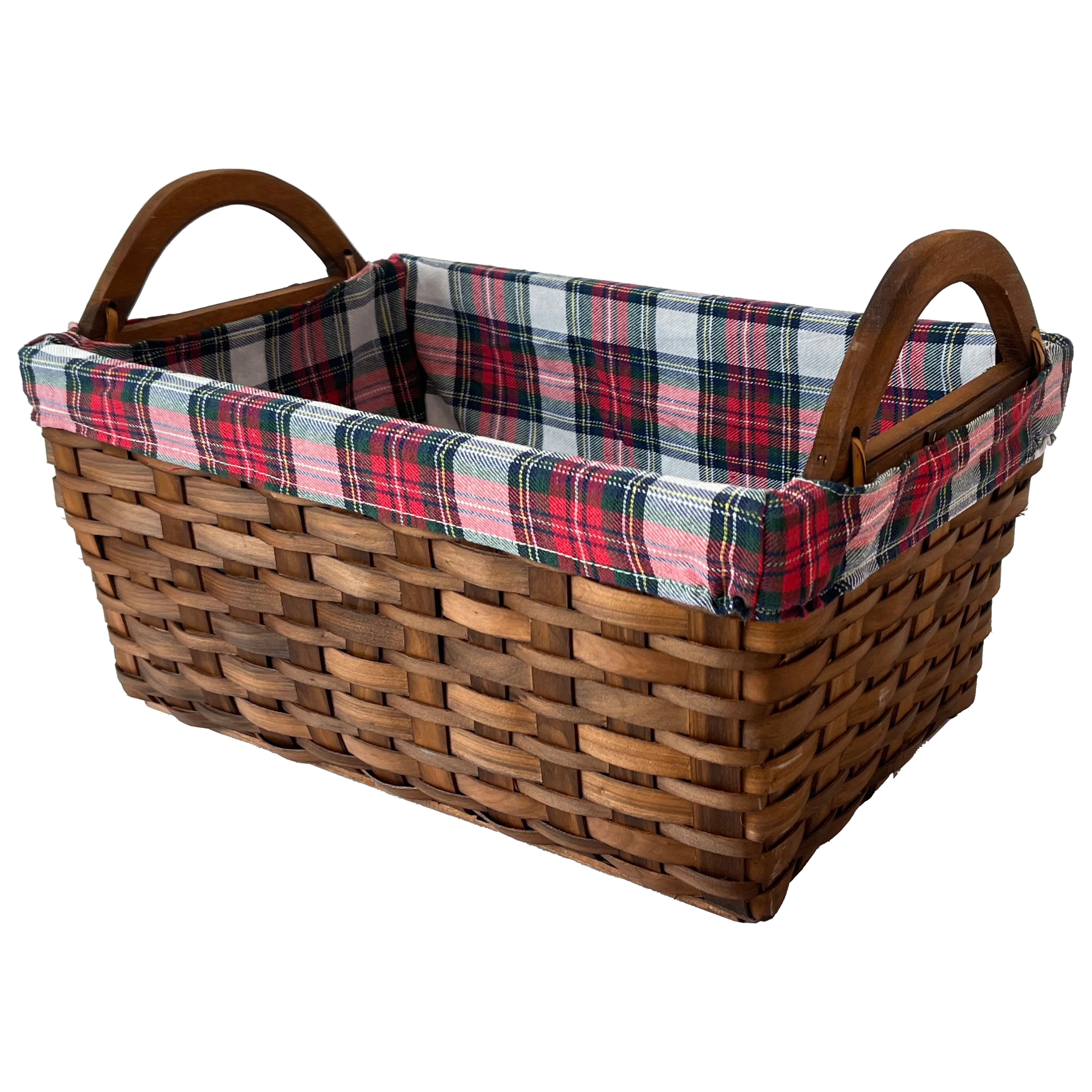 Large Wood Basket with Plaid Liner by Ashland&#xAE;