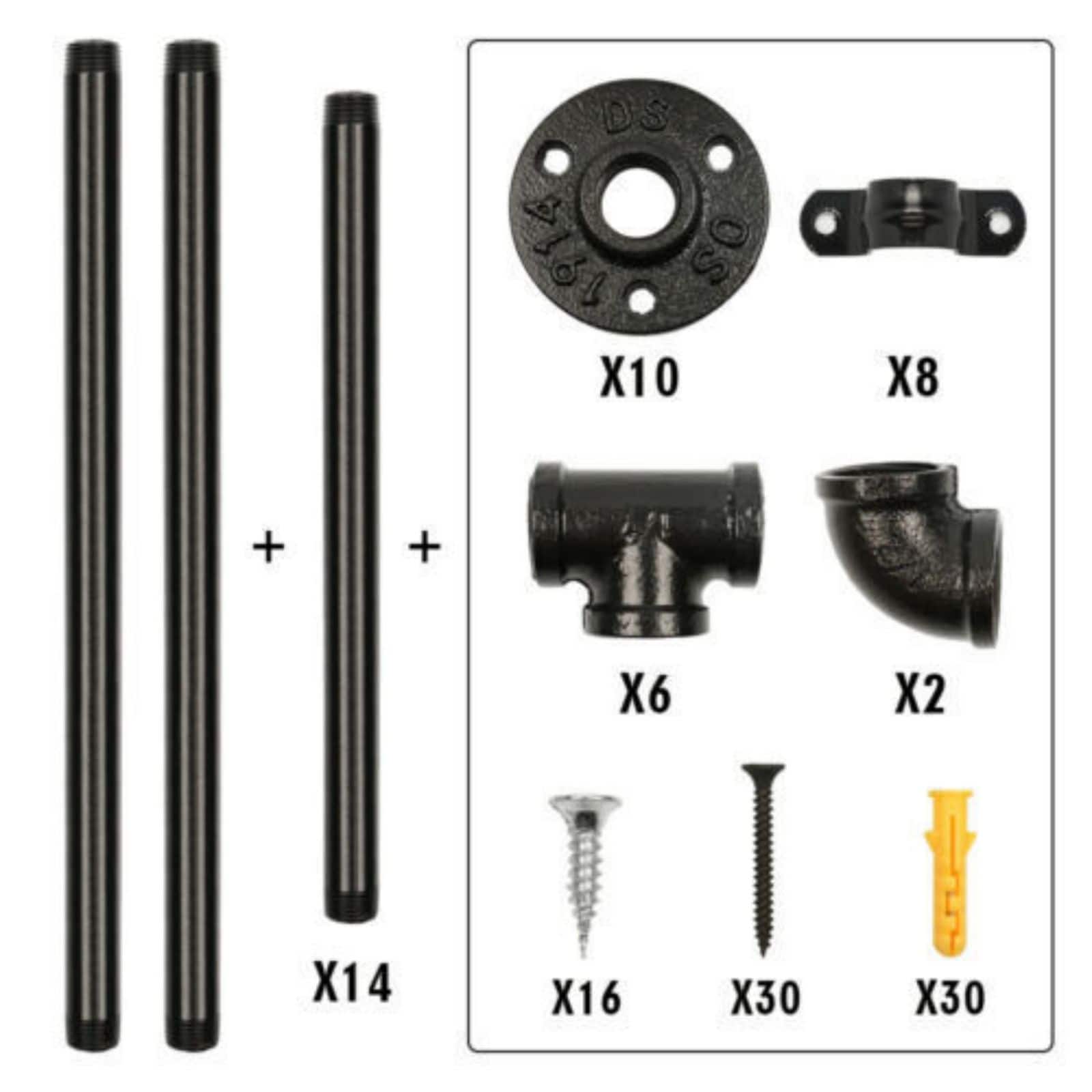 NEX™ 55" Black DIY Industrial Wall-Mounted Iron Pipe Open Bookshelf