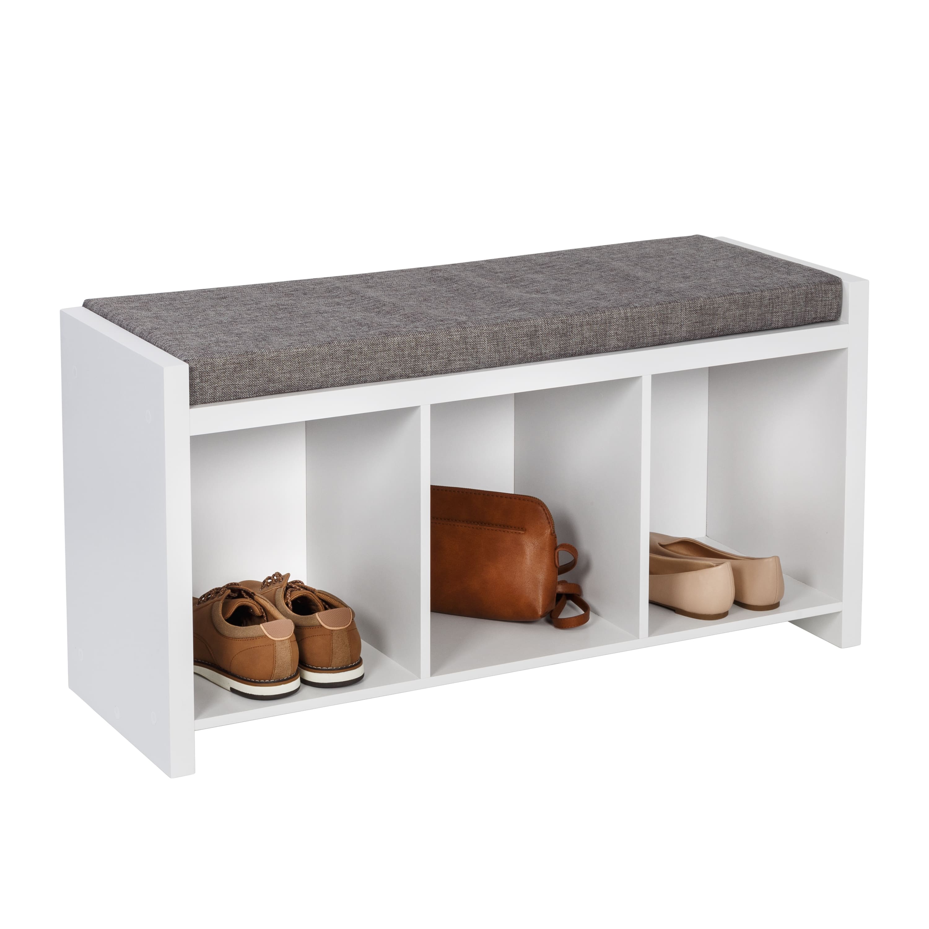 Honey Can Do White Cube Organizer Bench with Shoe Storage and Seat Cushion
