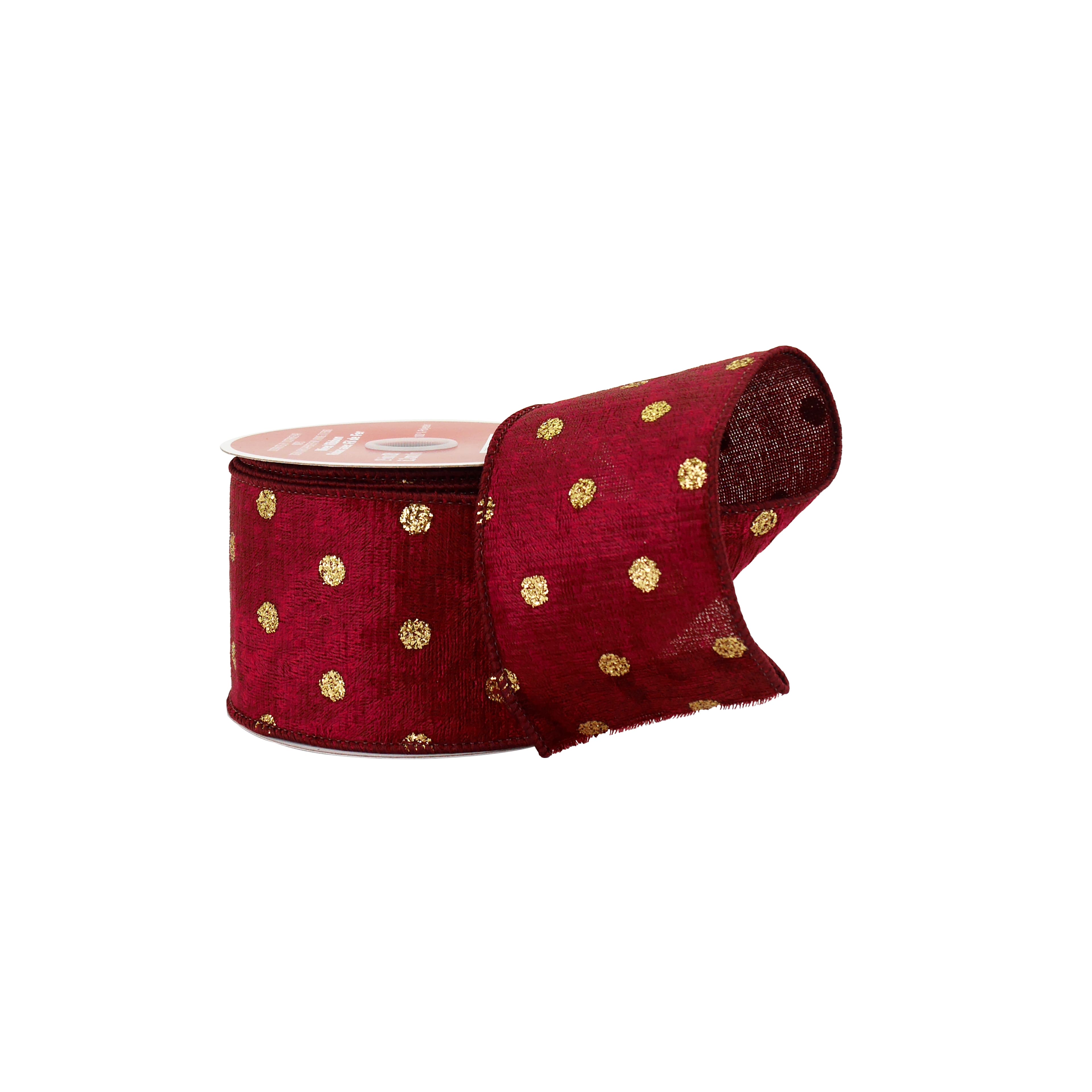 2.5&#x22; x 20ft. Burgundy &#x26; Gold Dots Wired Ribbon by Celebrate It&#xAE;