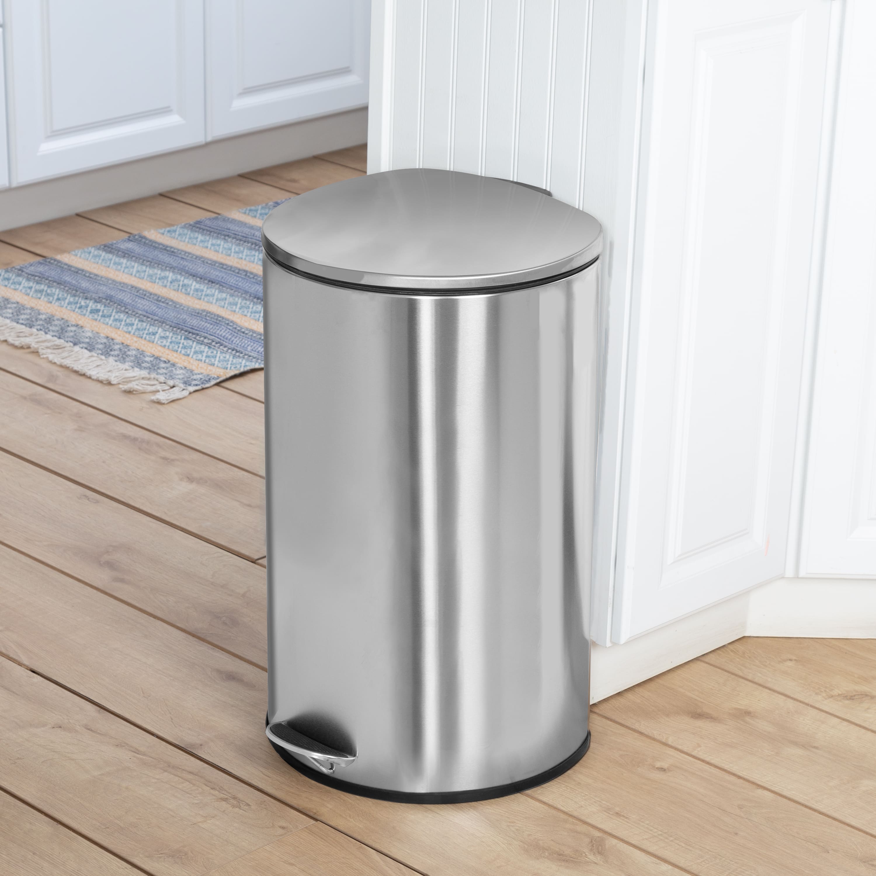 40L Semi-Round Stainless Steel Step Trash Can With Lid