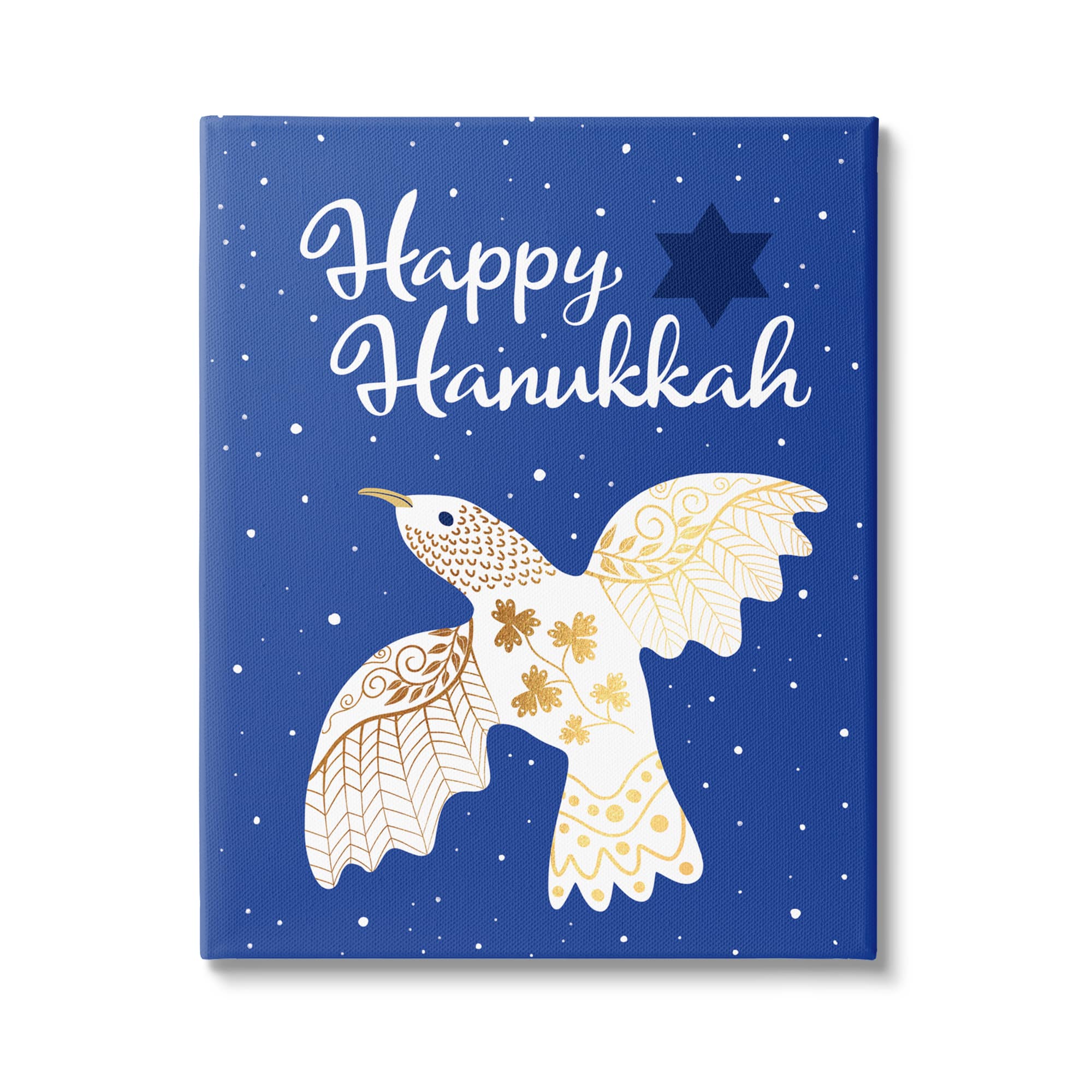 Stupell Industries Happy Hanukkah Patterned Dove Canvas Wall Art