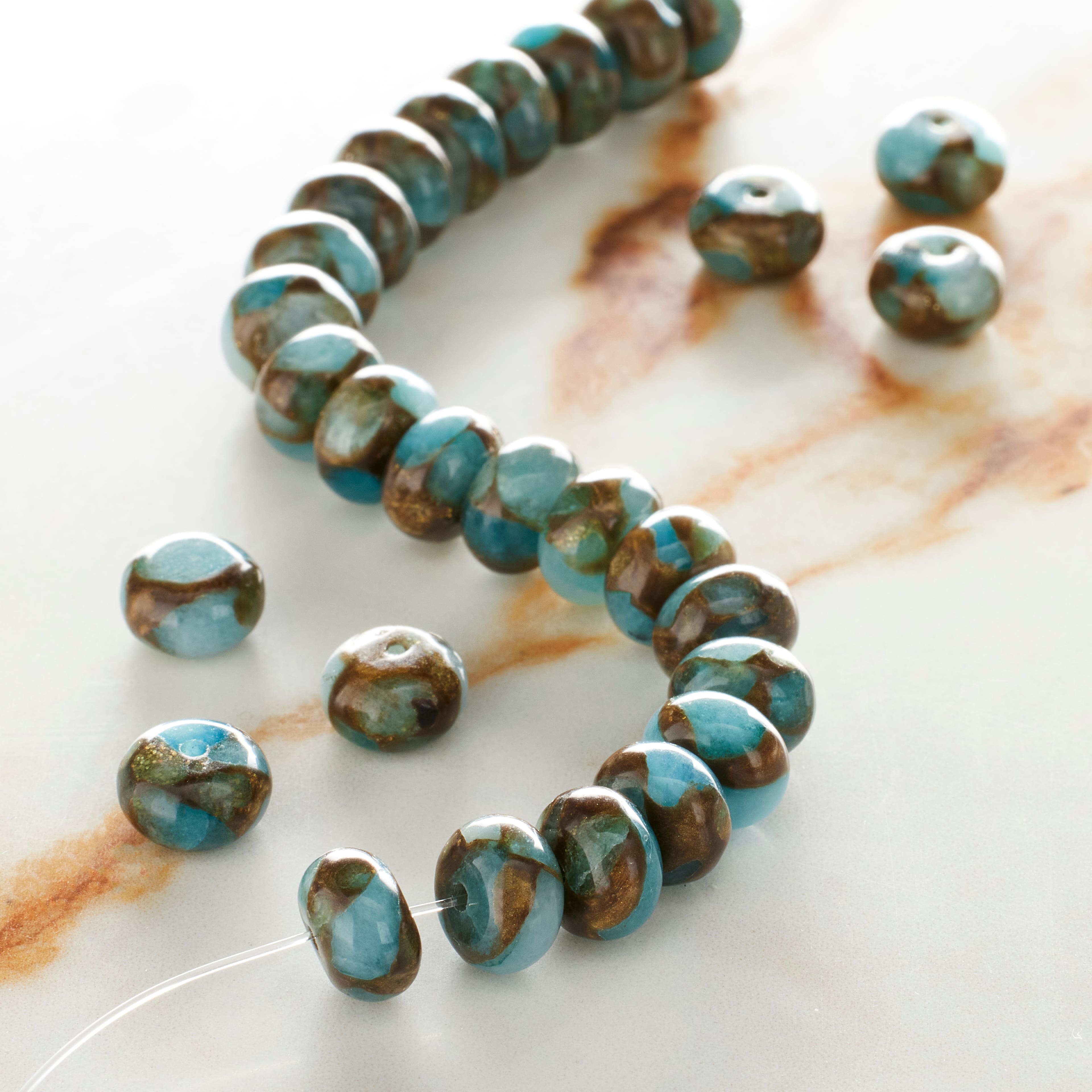 Light Blue Impression Jasper Rondelle Beads, 8mm by Bead Landing&#xAE;