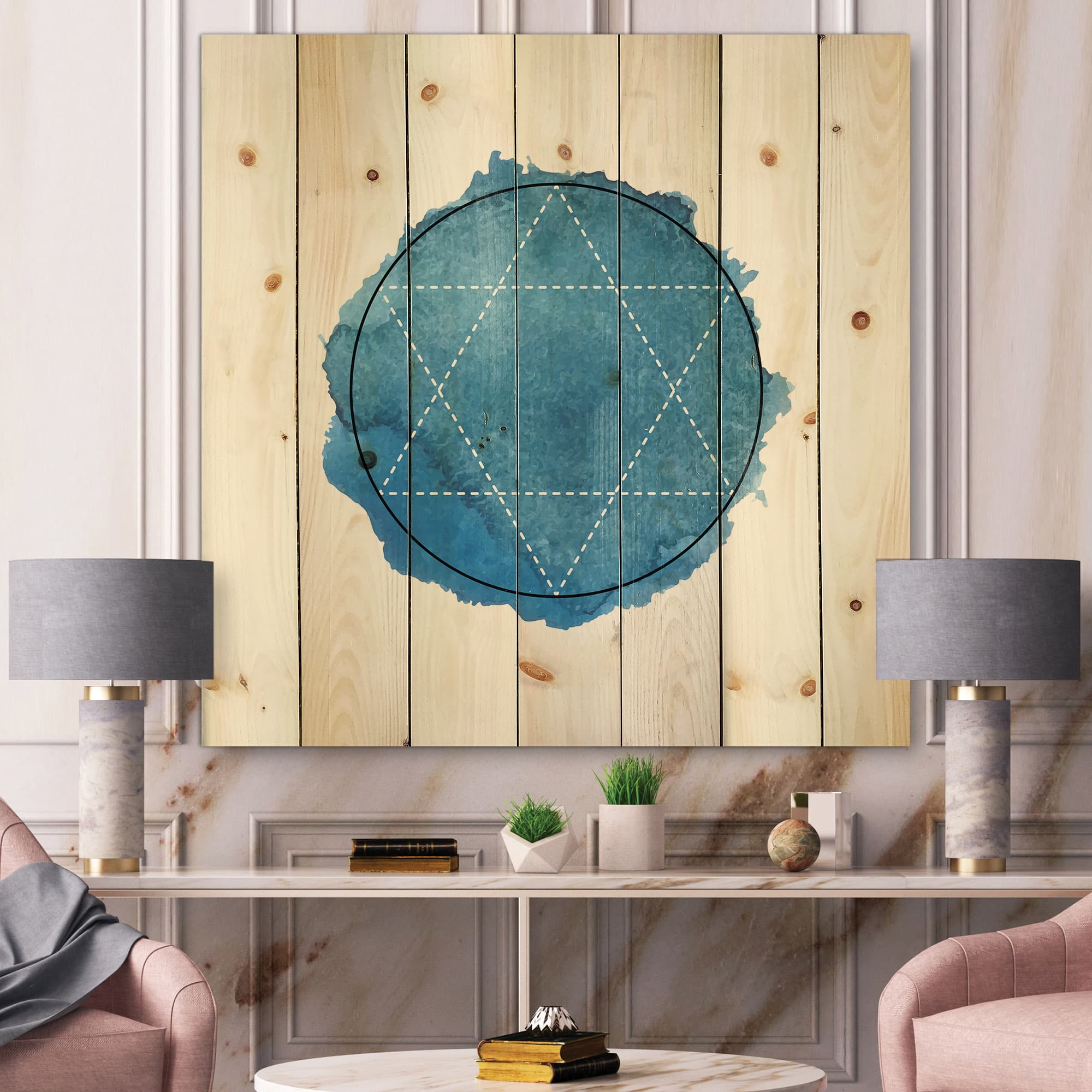 Designart - Symbol of Alchemy and Sacred Geometry III - Bohemian &#x26; Eclectic Print on Natural Pine Wood
