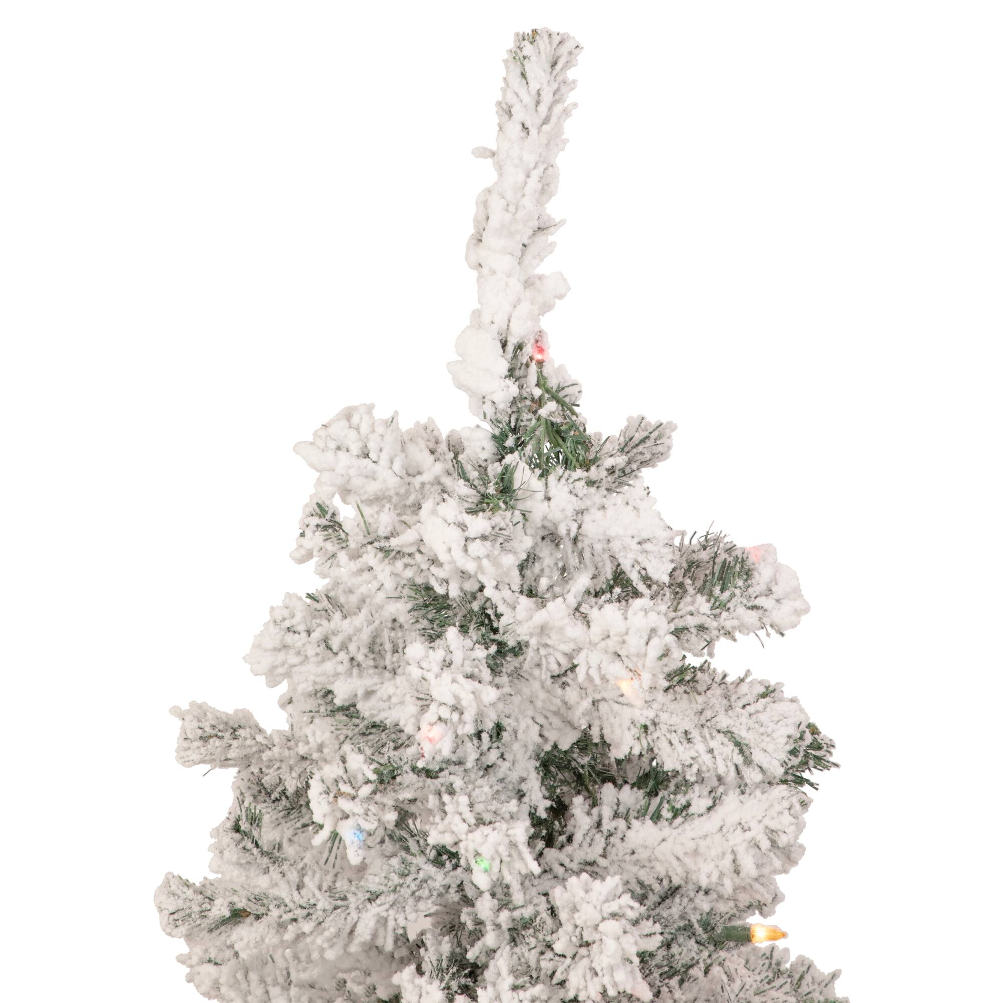 4.5ft. Pre-Lit Flocked Pine Medium Artificial Christmas Tree, Multicolor Lights