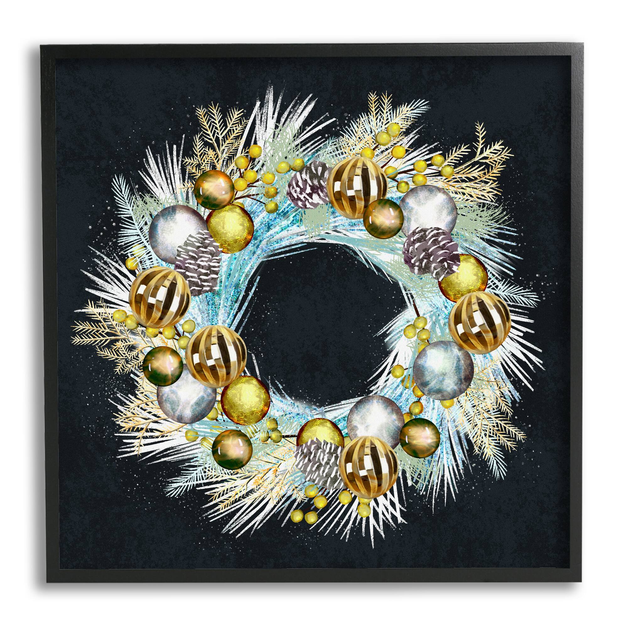Stupell Industries Gleaming Seasonal Pine Wreath Framed Giclee Art