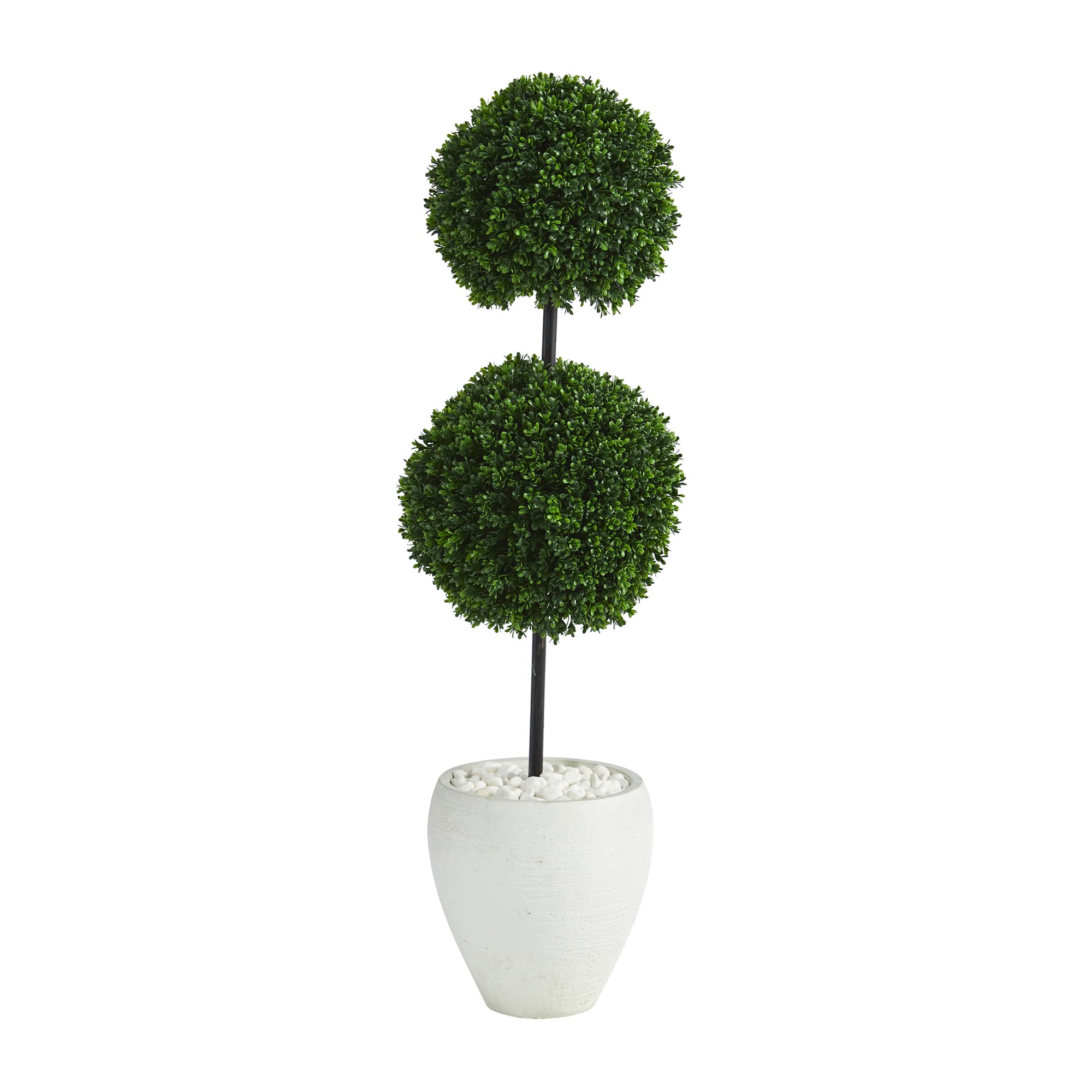 4ft. Boxwood Double Ball Topiary Tree in White Planter