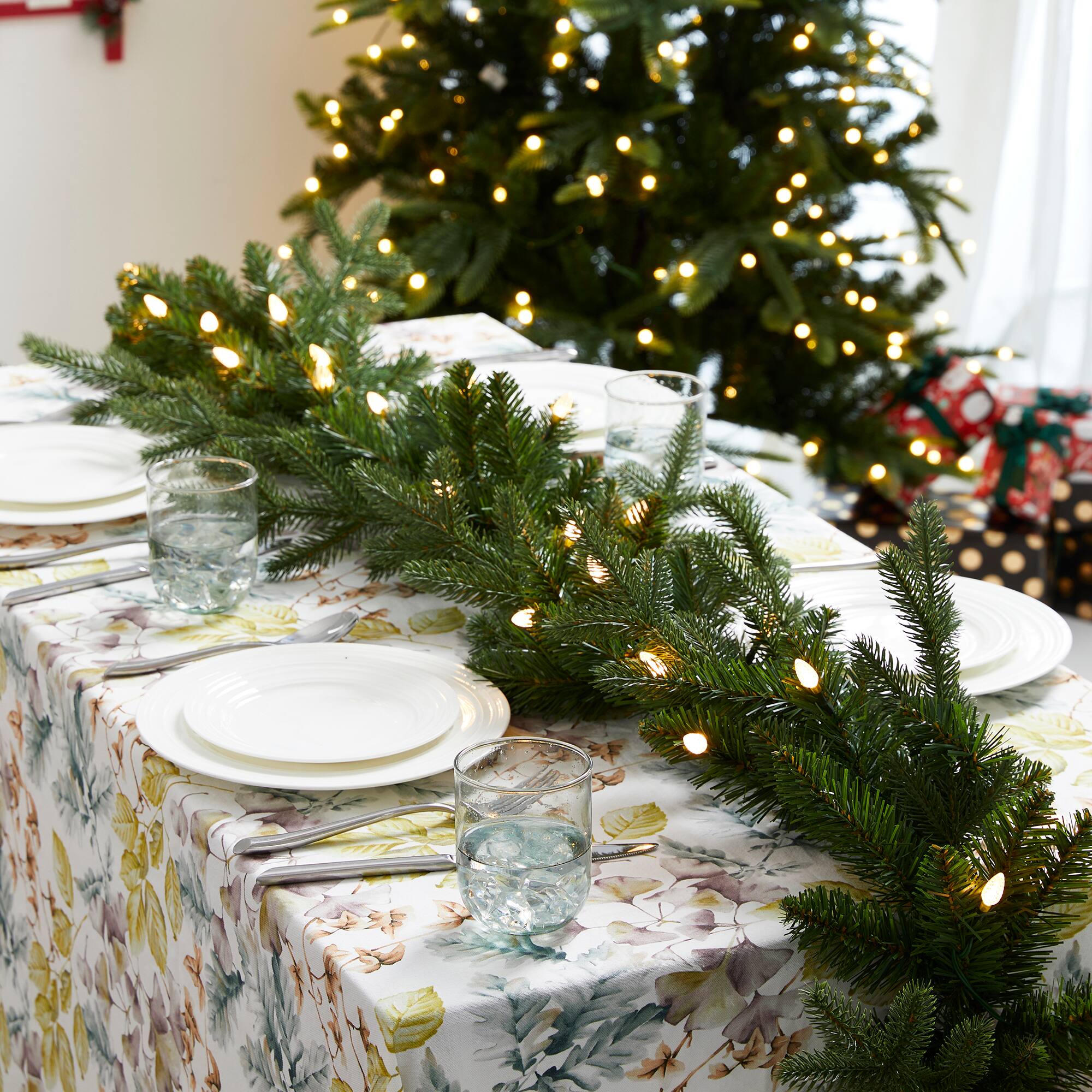 Glitzhome&#xAE; 9ft. Pre-Lit Greenery Christmas Garland with Timer