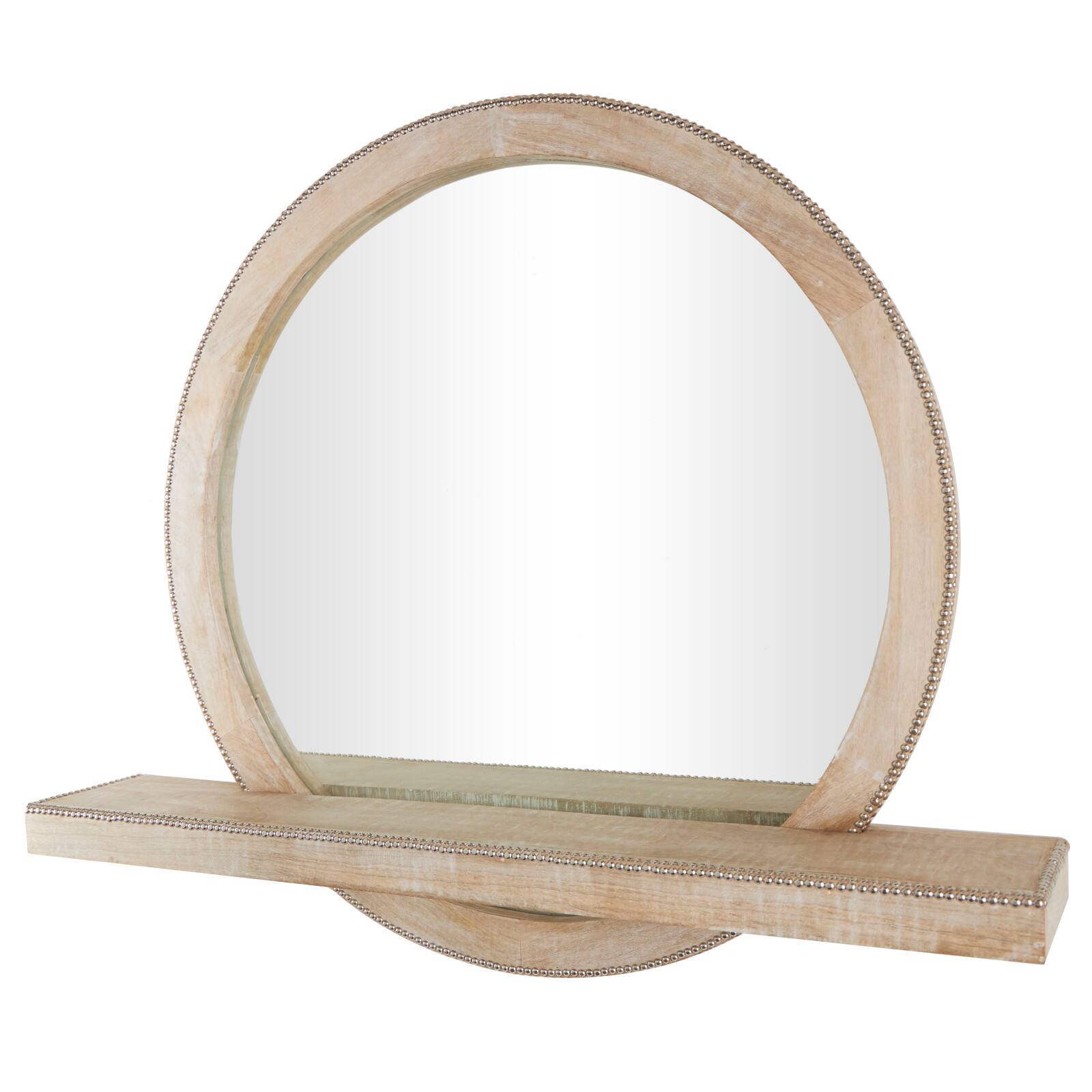 36&#x22; Light Brown Wall Mirror with Silver Beaded Outline