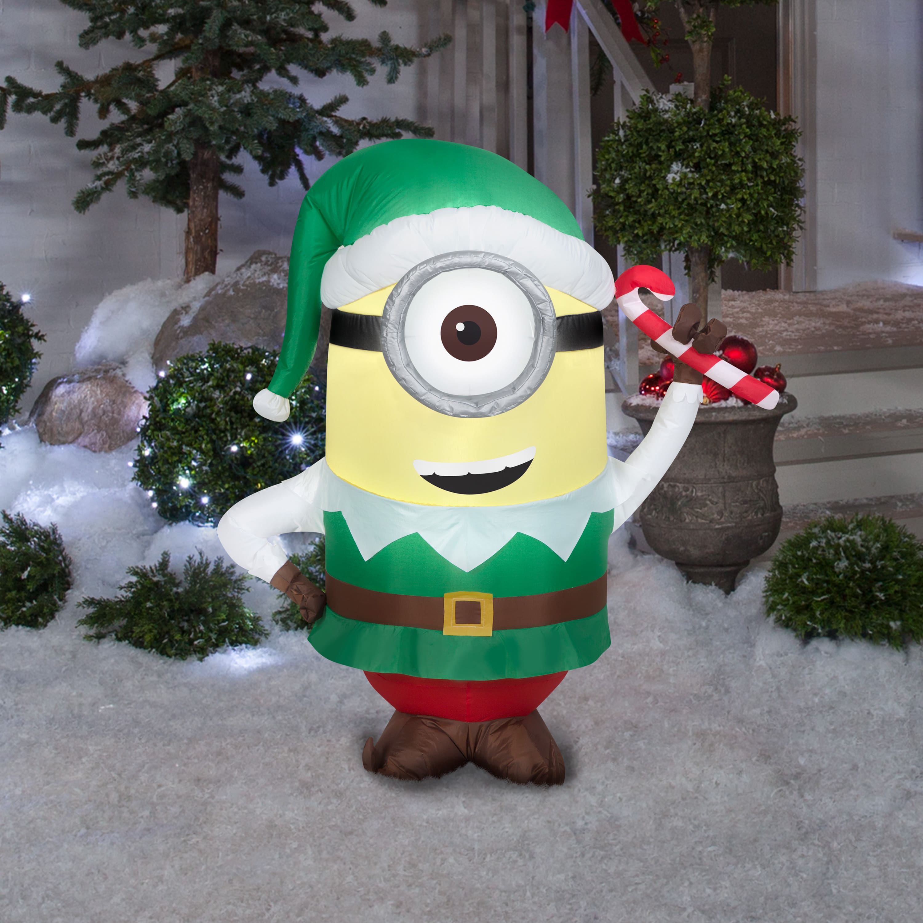 3.5ft. Airblown&#xAE; Small Stuart As Elf With Candy Cane