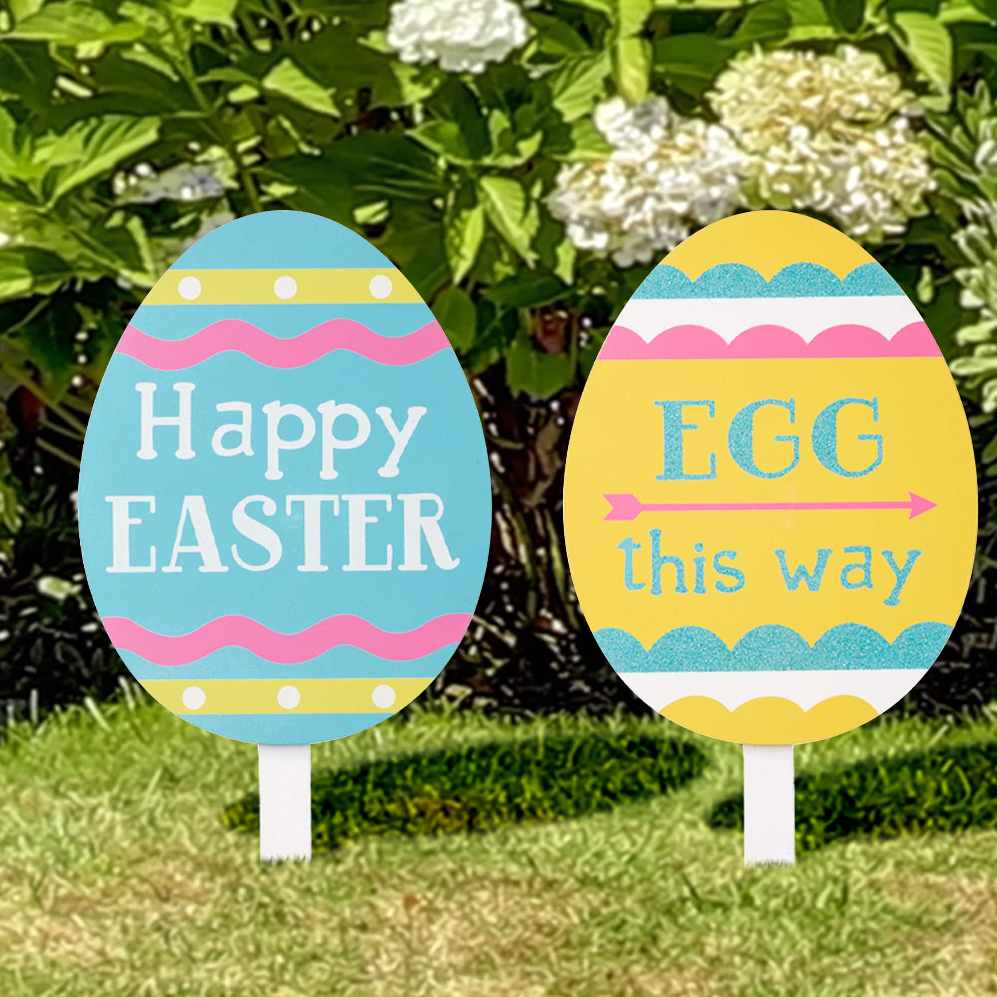 Glitzhome® 15" Wooden Easter Egg Yard Stake Set