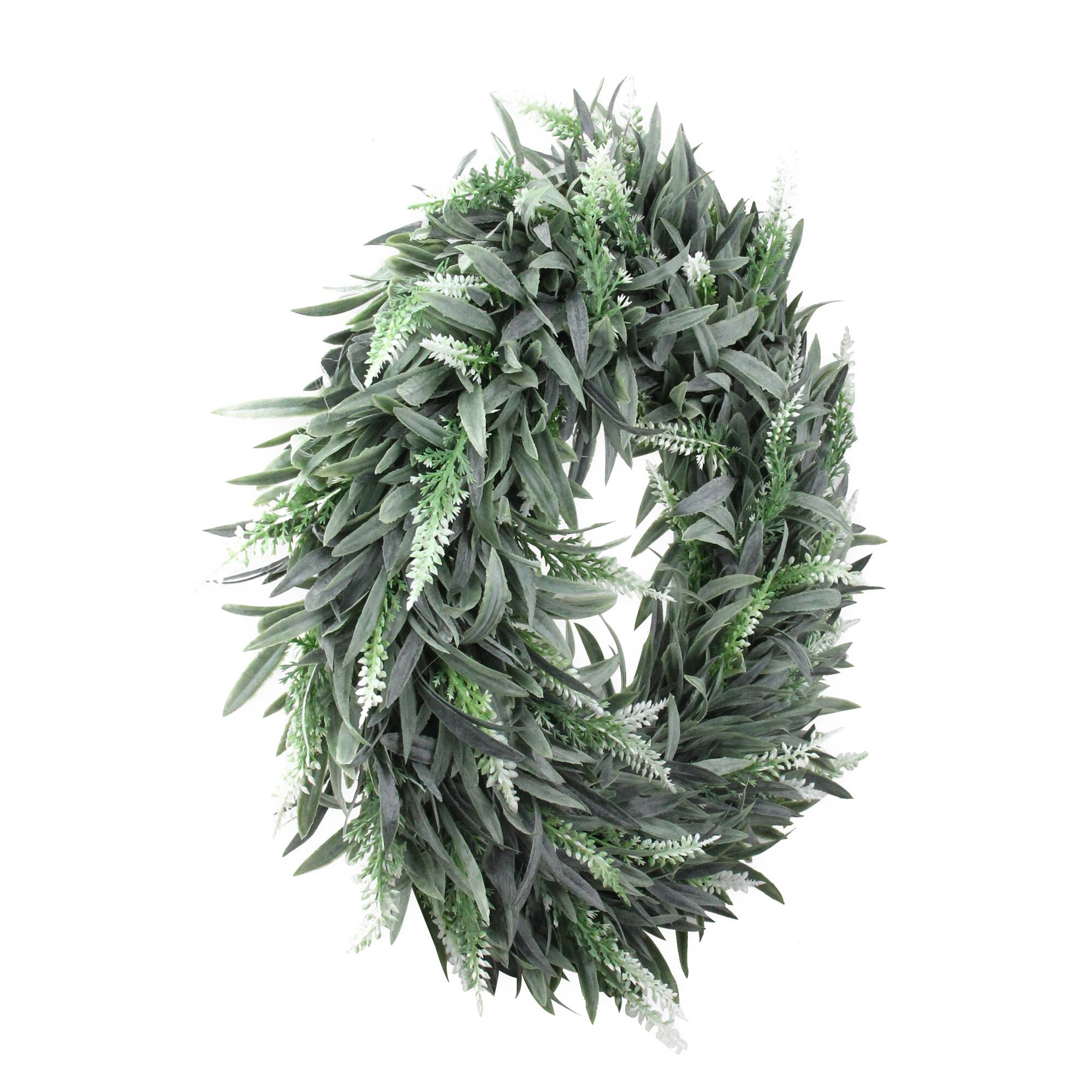 14" Green & White Wispy Lavender Spring Wreath