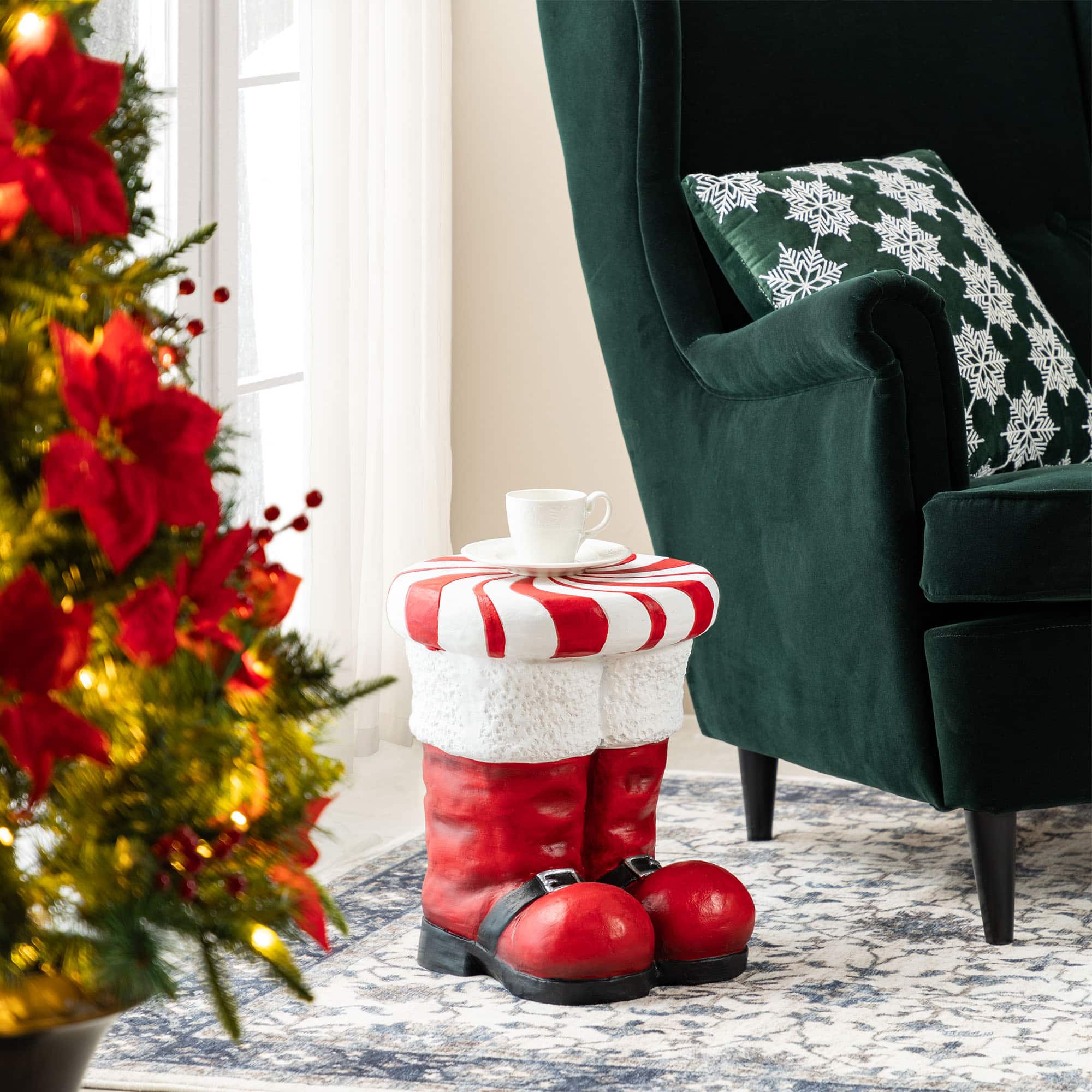 Glitzhome&#xAE; 14.5&#x22;H Christmas MGO Peppermint Boot Stool or Accent Table