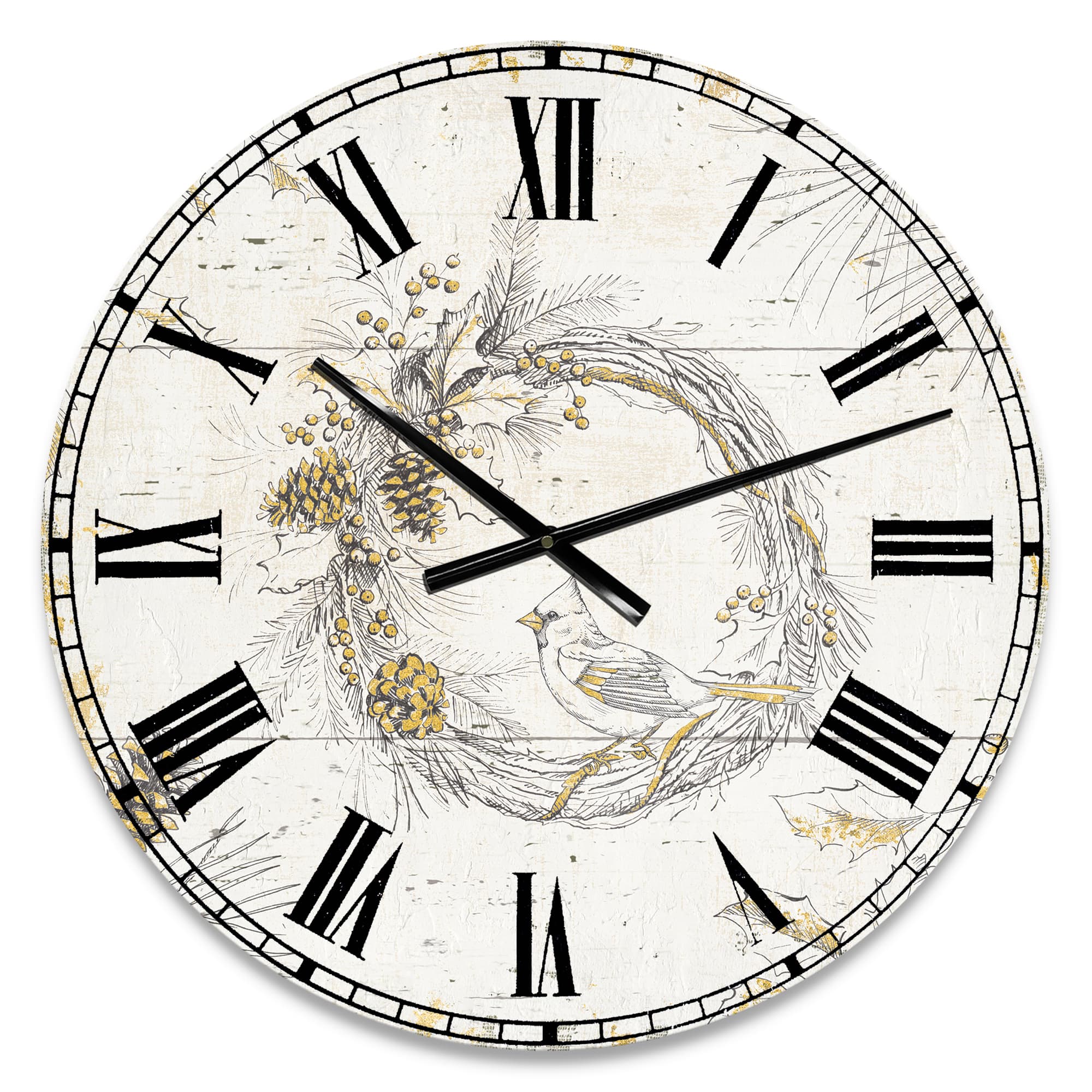 Designart &#x27;Gold Beautiful Cardinals Traditional Wall Clock