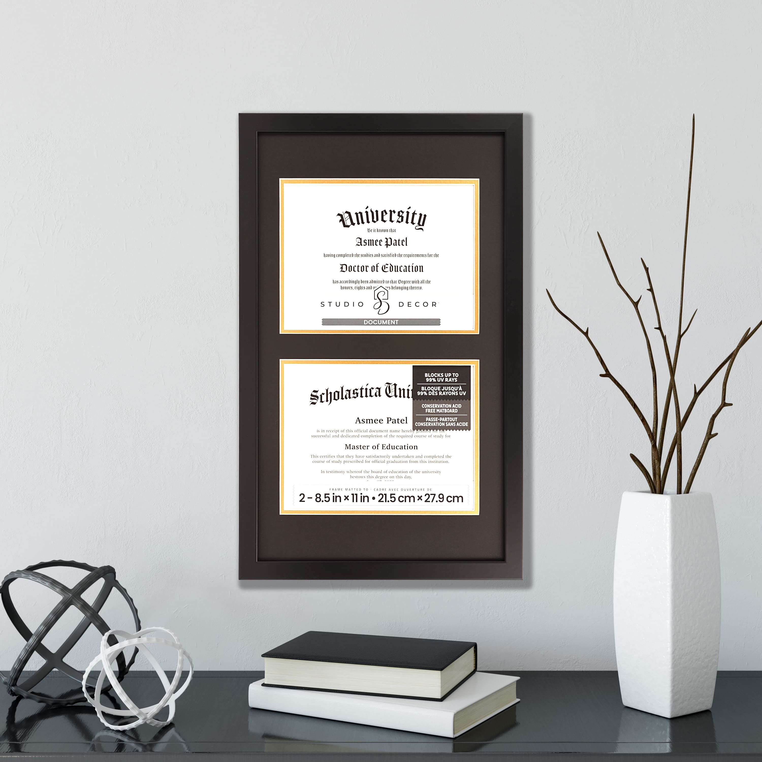 2 Opening Black 8.5&#x22; x 11&#x22; Document Frame with Double Mat by Studio D&#xE9;cor&#xAE;
