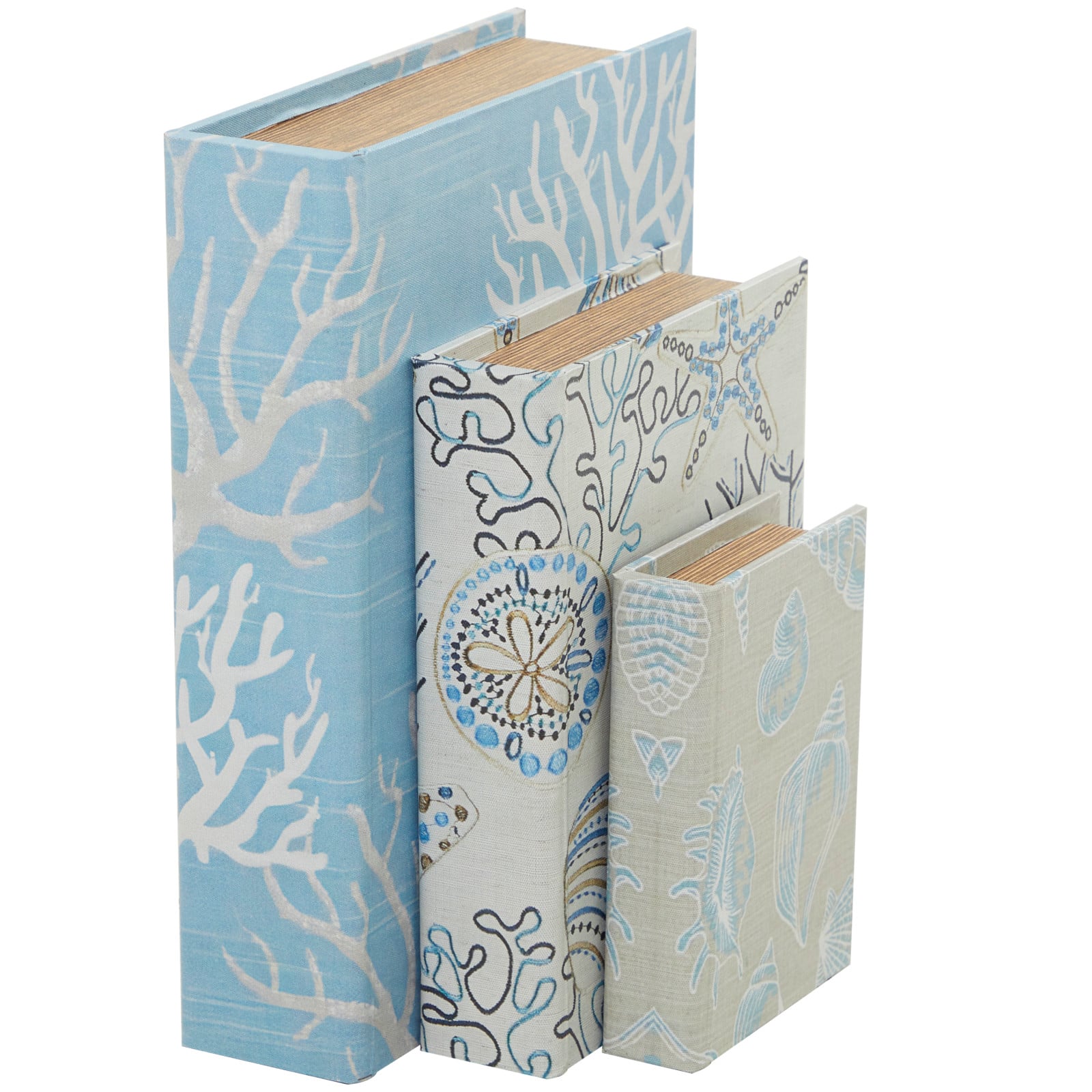Light Blue Nature Print Canvas Faux Book Box Set