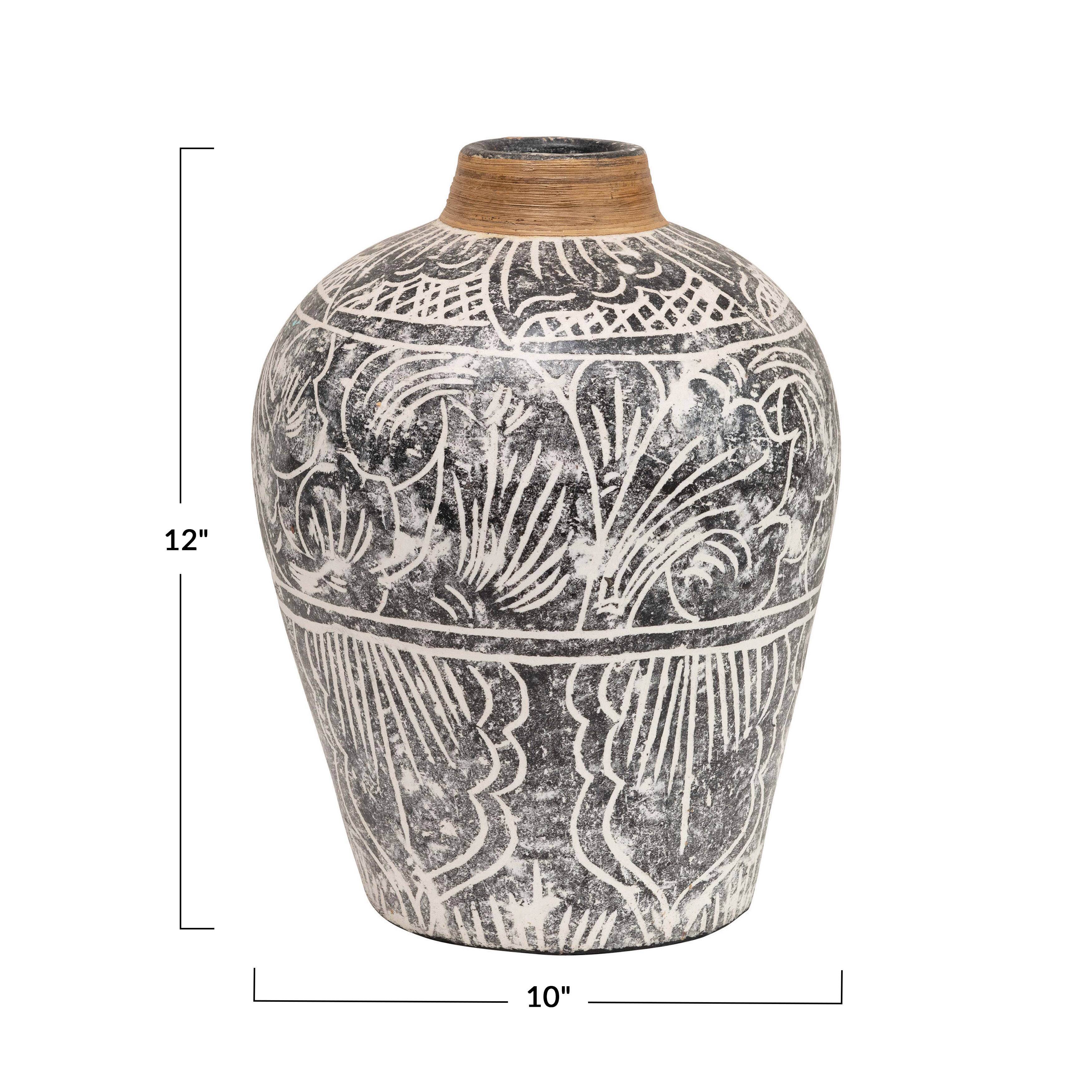 12&#x22; Terra Cotta Vase with Banana Leaf Rim Vase