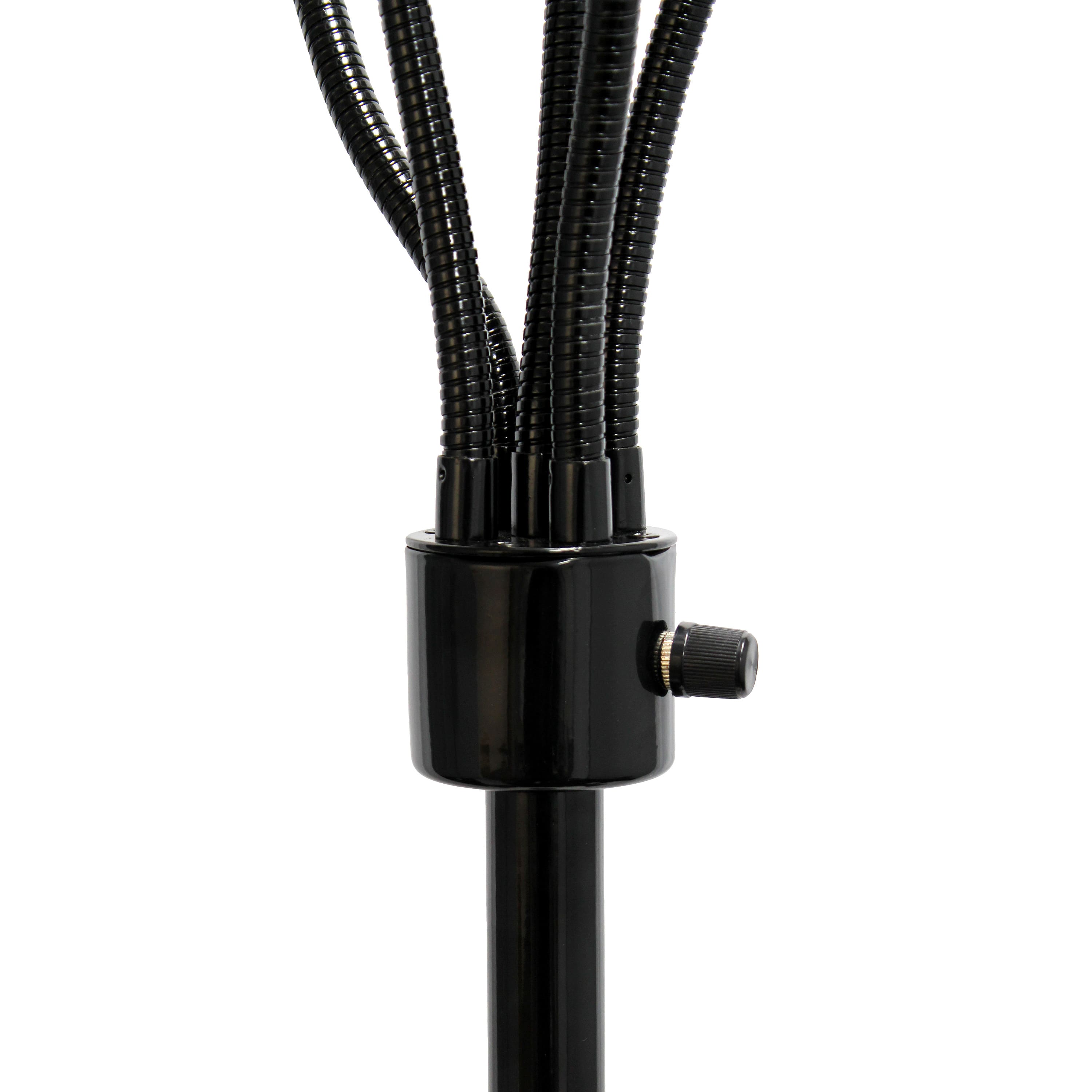 Simple Designs&#x2122; 5.5ft. 5-Light Gooseneck Black Floor Lamp with White Shades