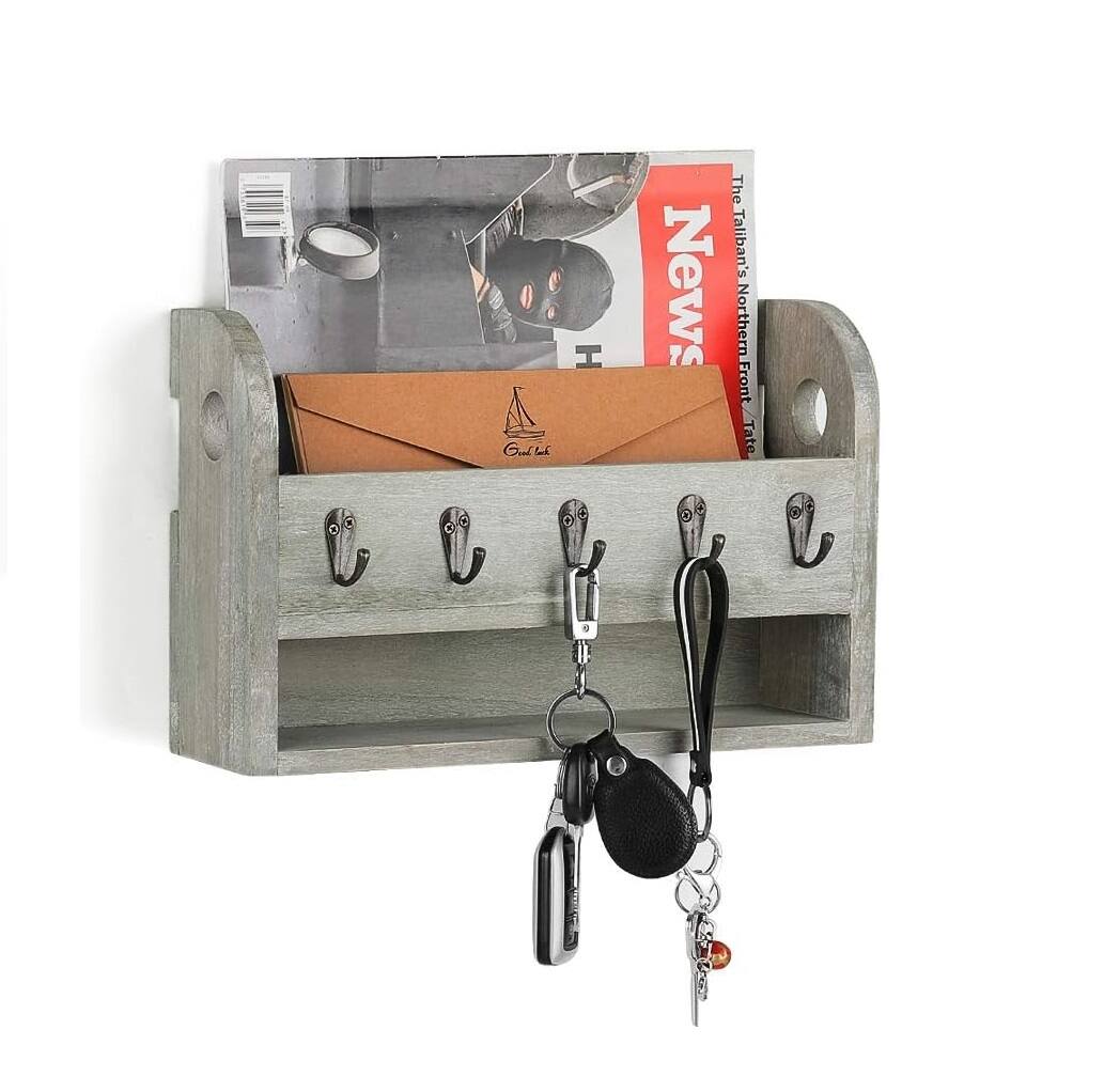 NEX™ Rustic Gray Wood Wall Mounted Mail & Key Holder