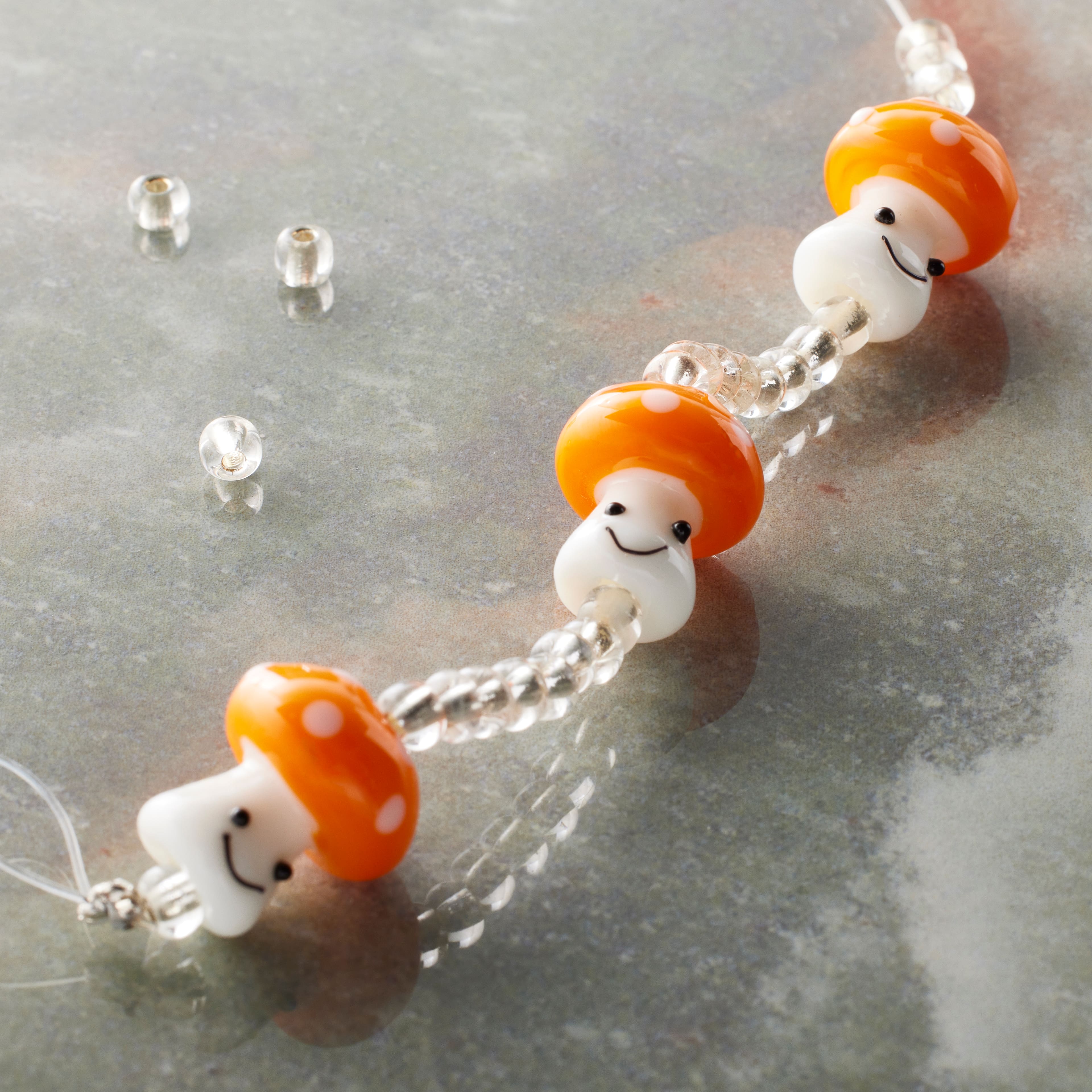 Orange Lampwork Glass Mushroom Beads by Bead Landing™