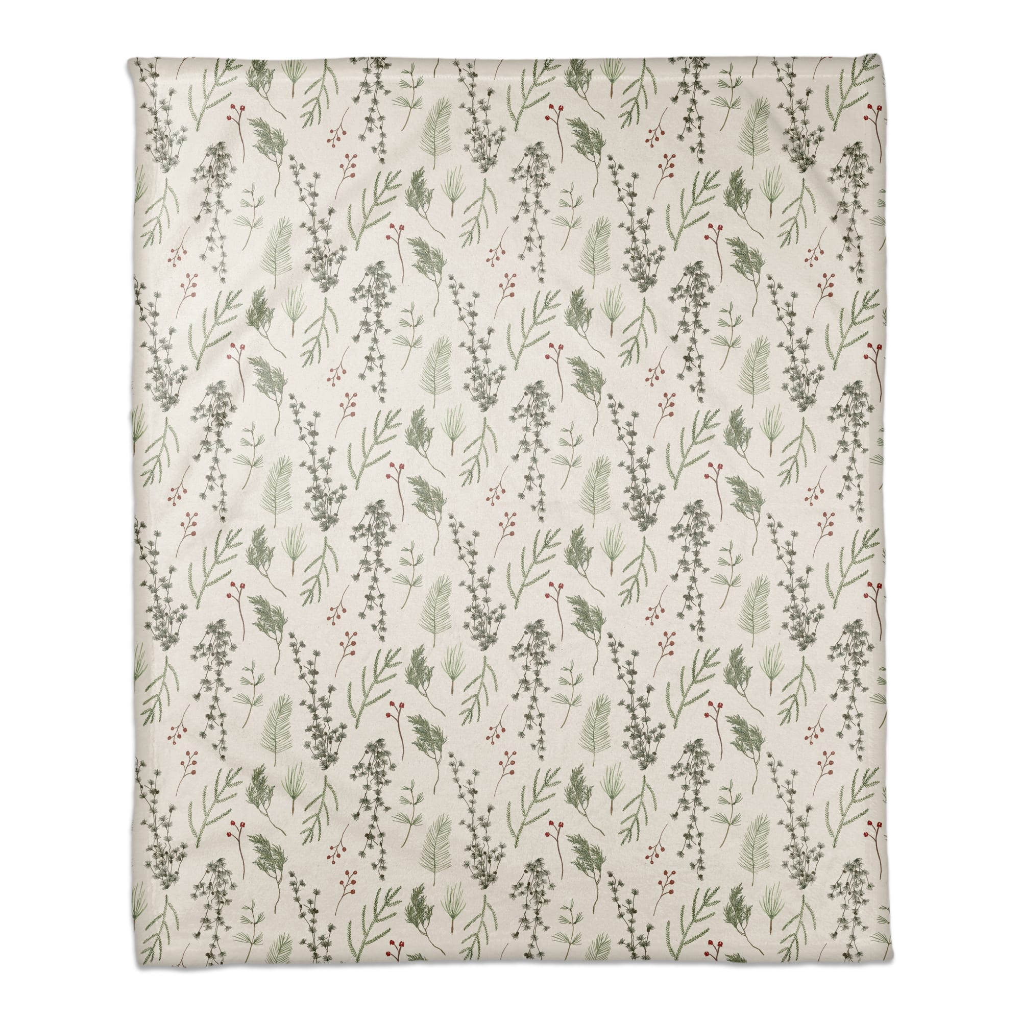 Pine Greenery on White Coral Fleece Blanket