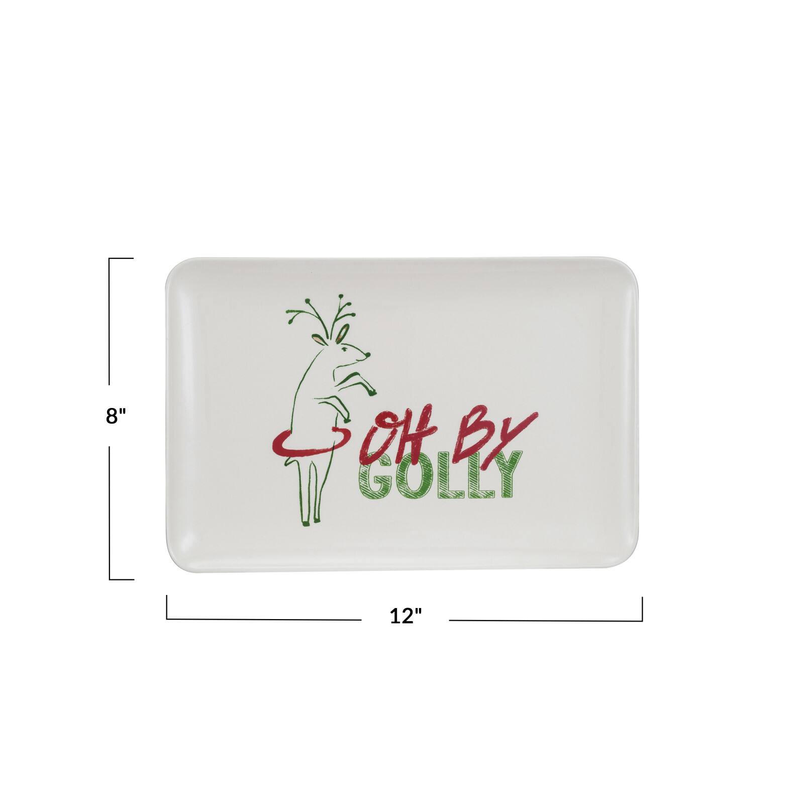 12" White, Green & Red Oh By Golly Stoneware Platter