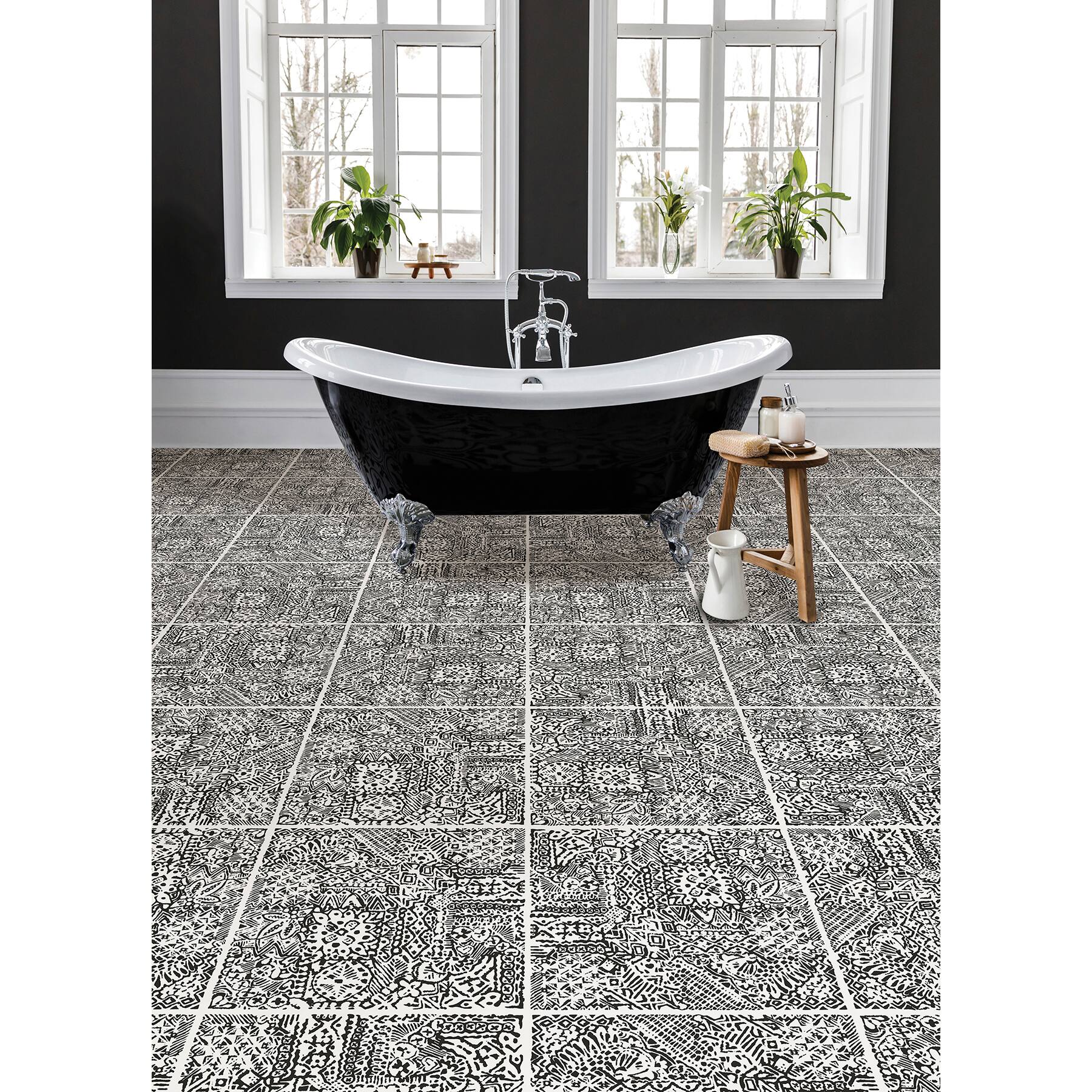 FloorPops Reo Charcoal Peel &#x26; Stick Floor Tiles