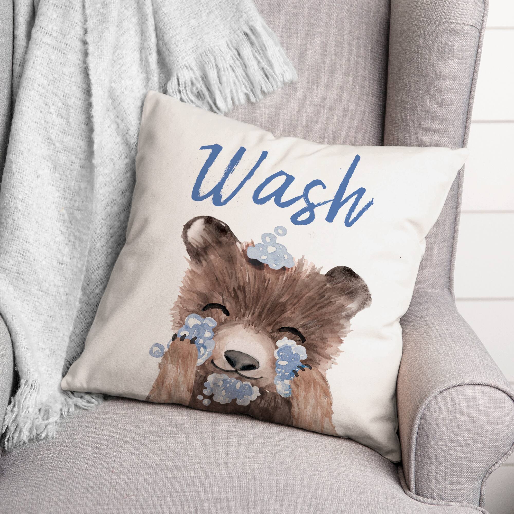 Bear Washing Face 18" x 18" Indoor/Outdoor Pillow