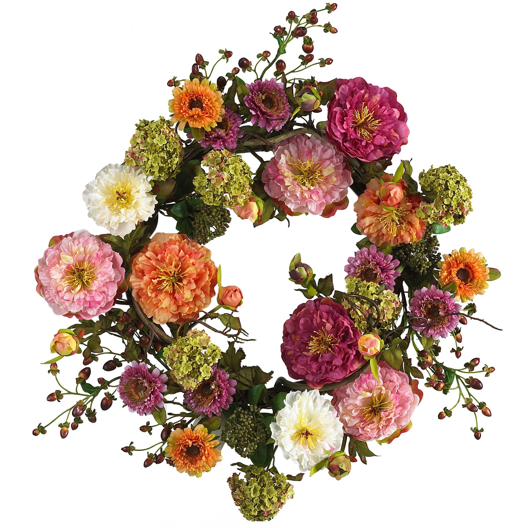 24" Multicolored Peony Wreath