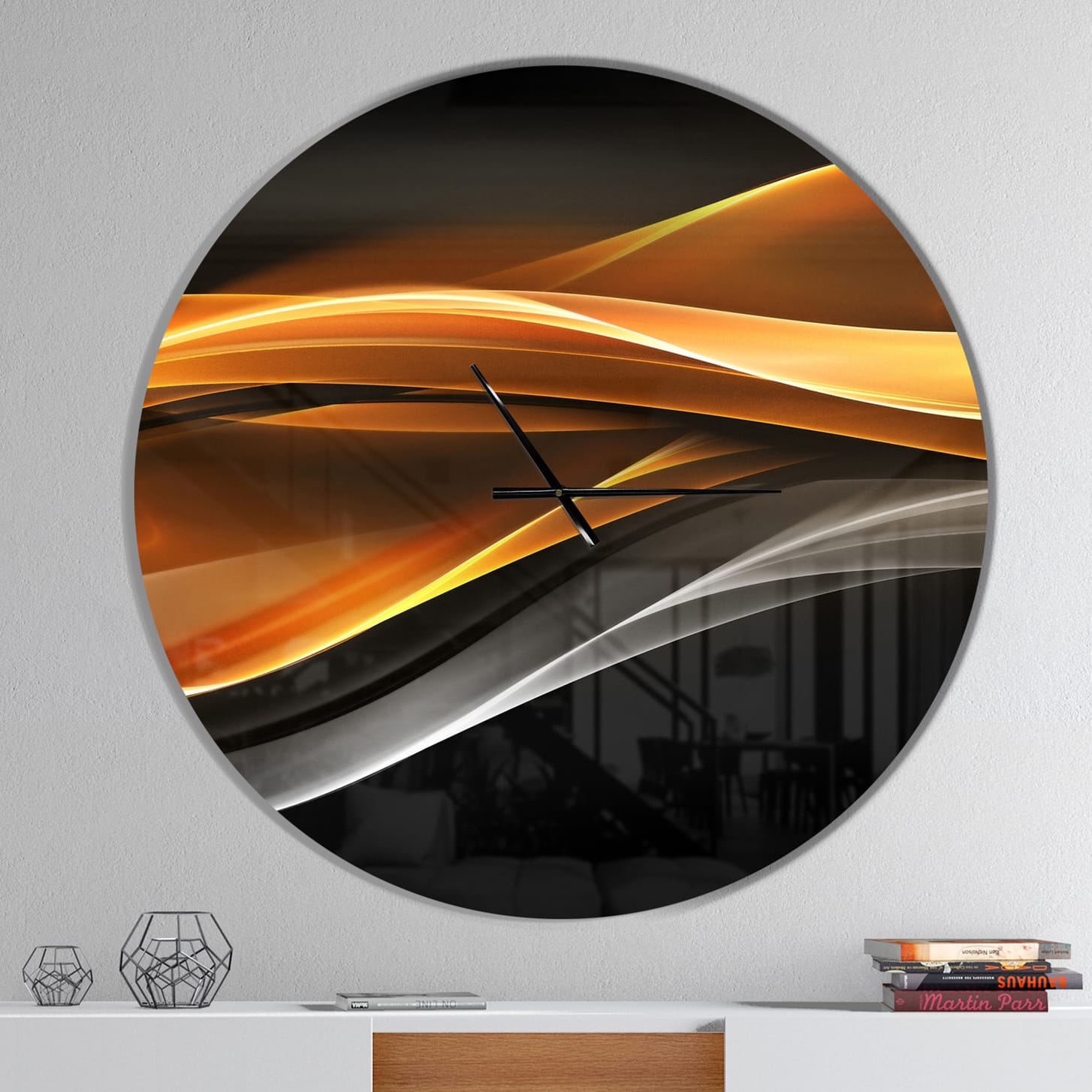 Designart 'Gold Silver Inward Lines Modern Wall Clock