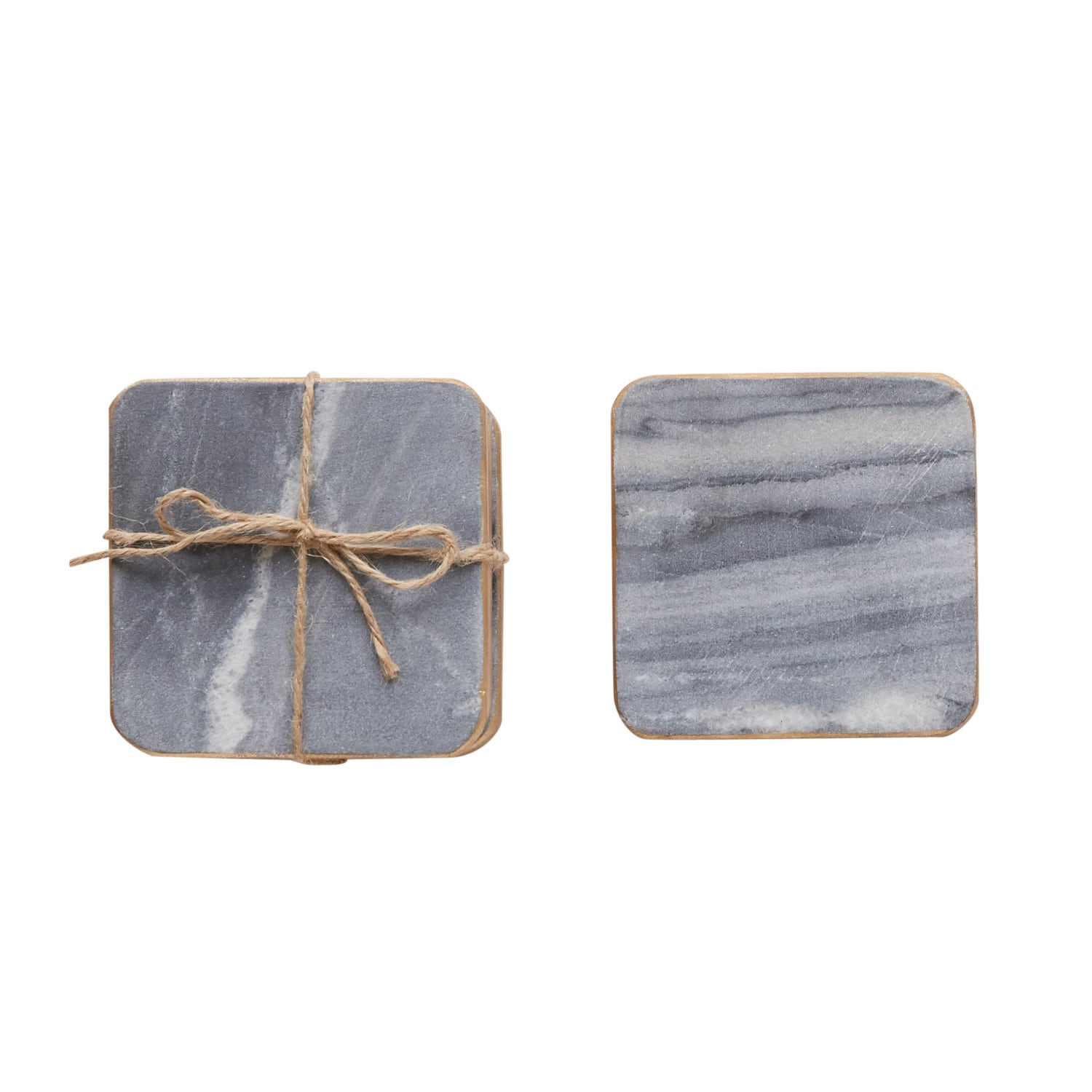 Gold Edge Gray Marble Coaster Set