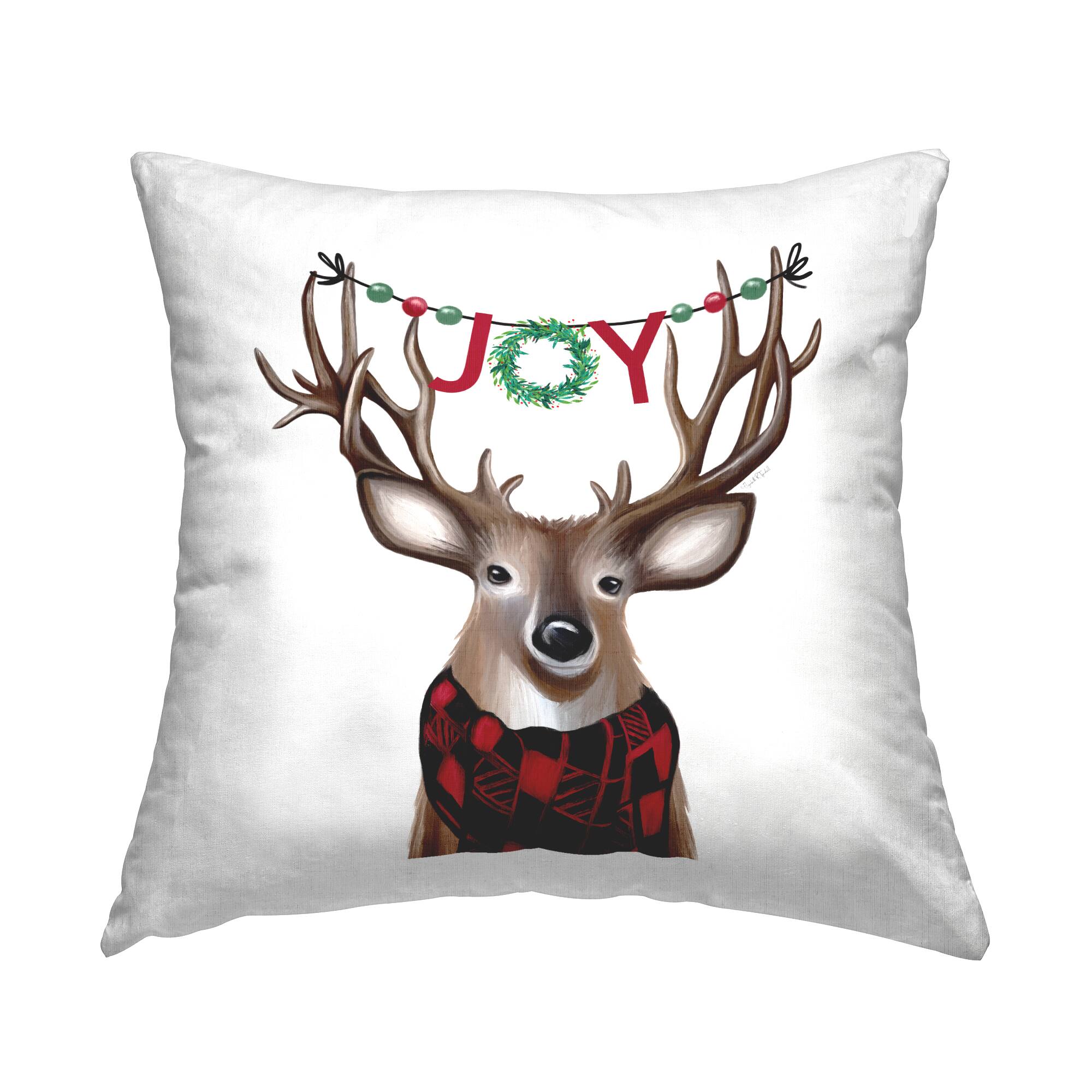 Stupell Industries Joy Reindeer Throw Pillow