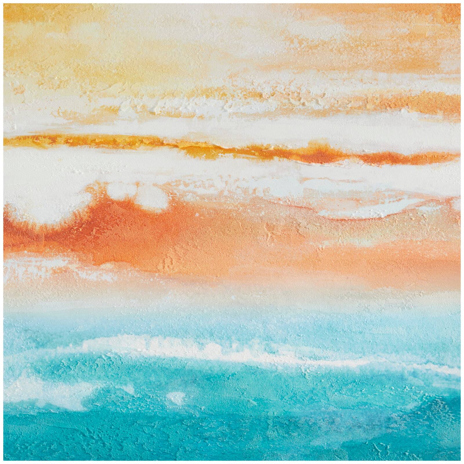 Multi Colored Canvas Abstract Sunset Landscape Framed Wall Art with White Frame 37&#x22; x 1&#x22; x 37&#x22;