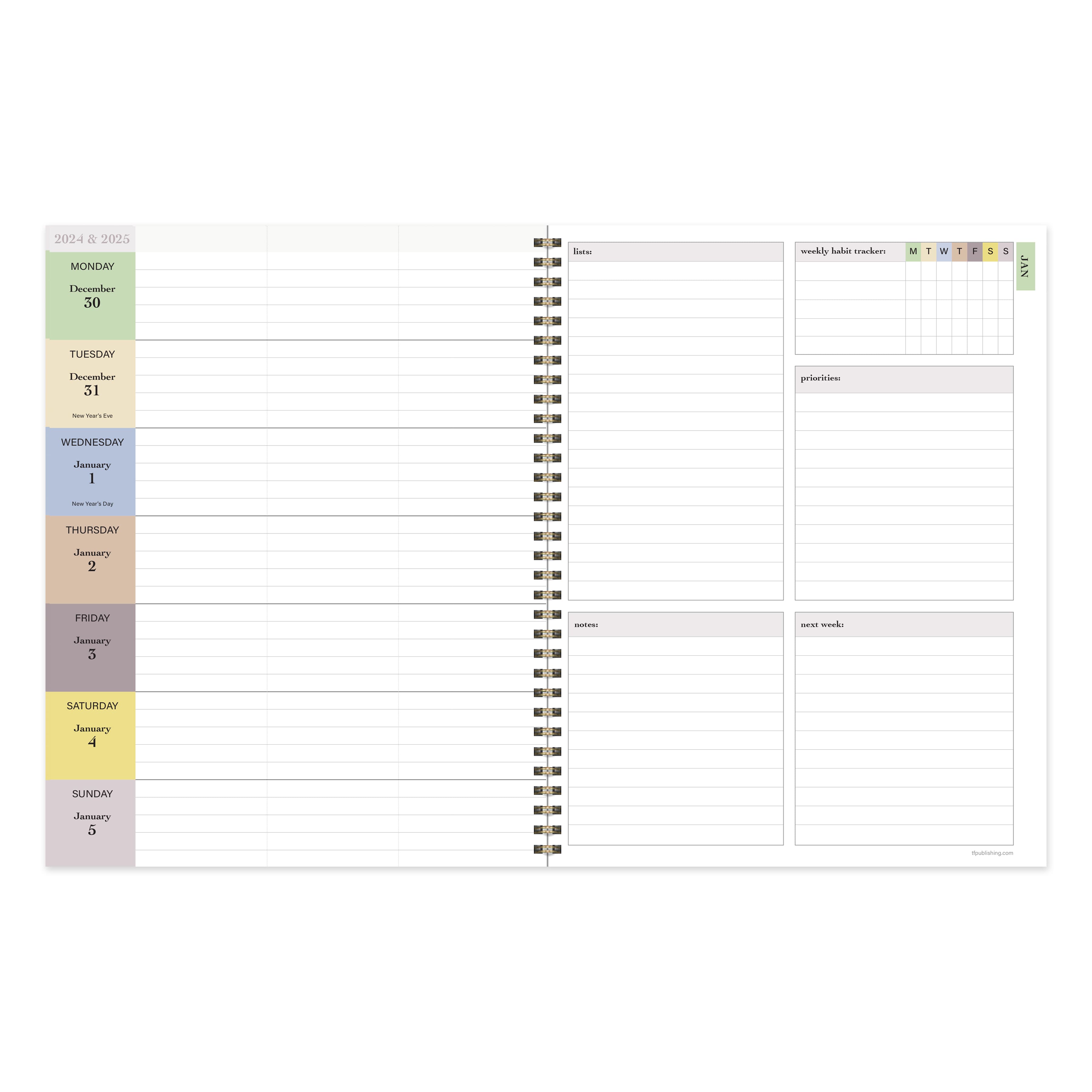 TF Publishing 2025 Large Gardenia Weekly Monthly Spiral Planner